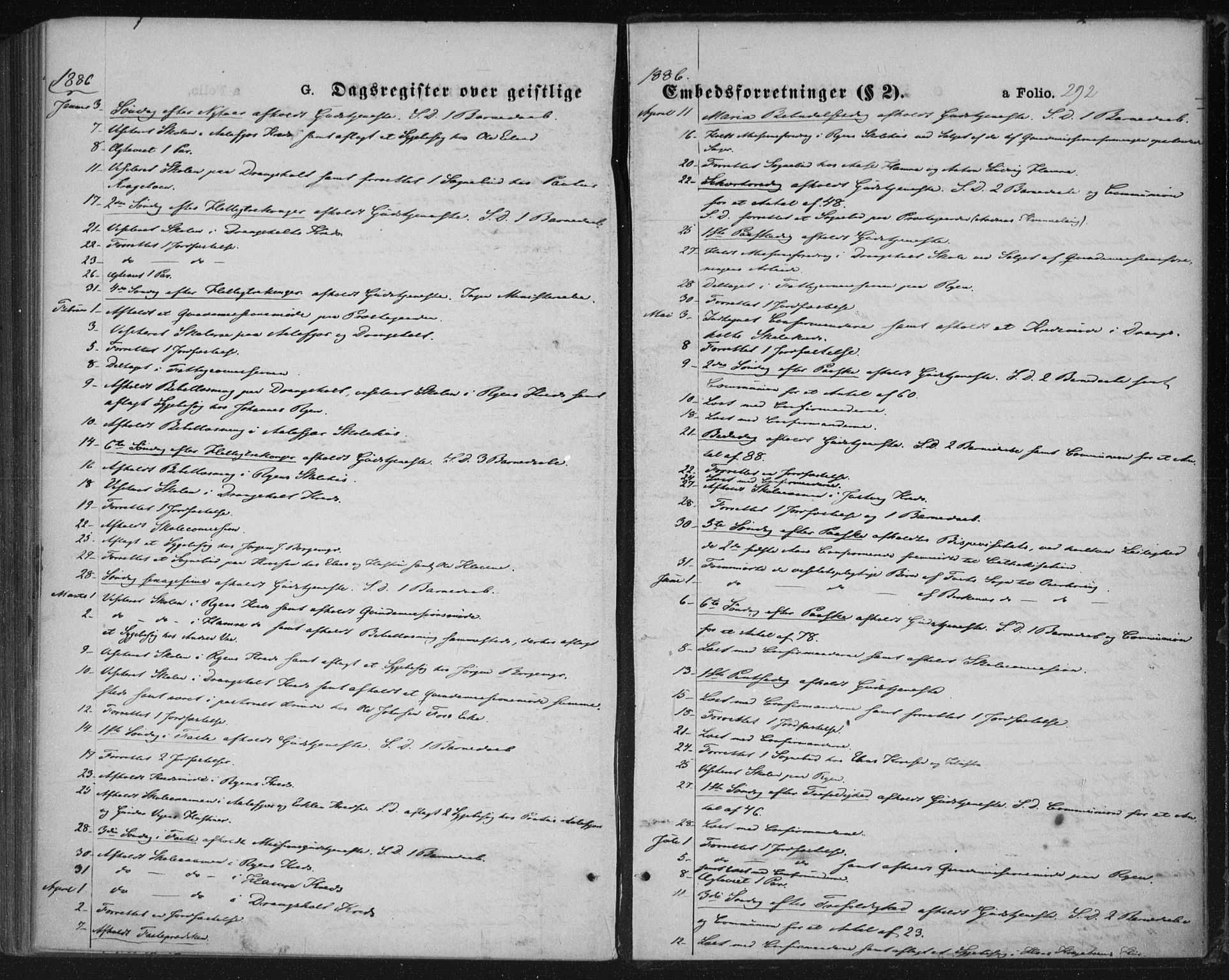 Tveit sokneprestkontor, SAK/1111-0043/F/Fa/L0006: Parish register (official) no. A 6, 1872-1886, p. 292