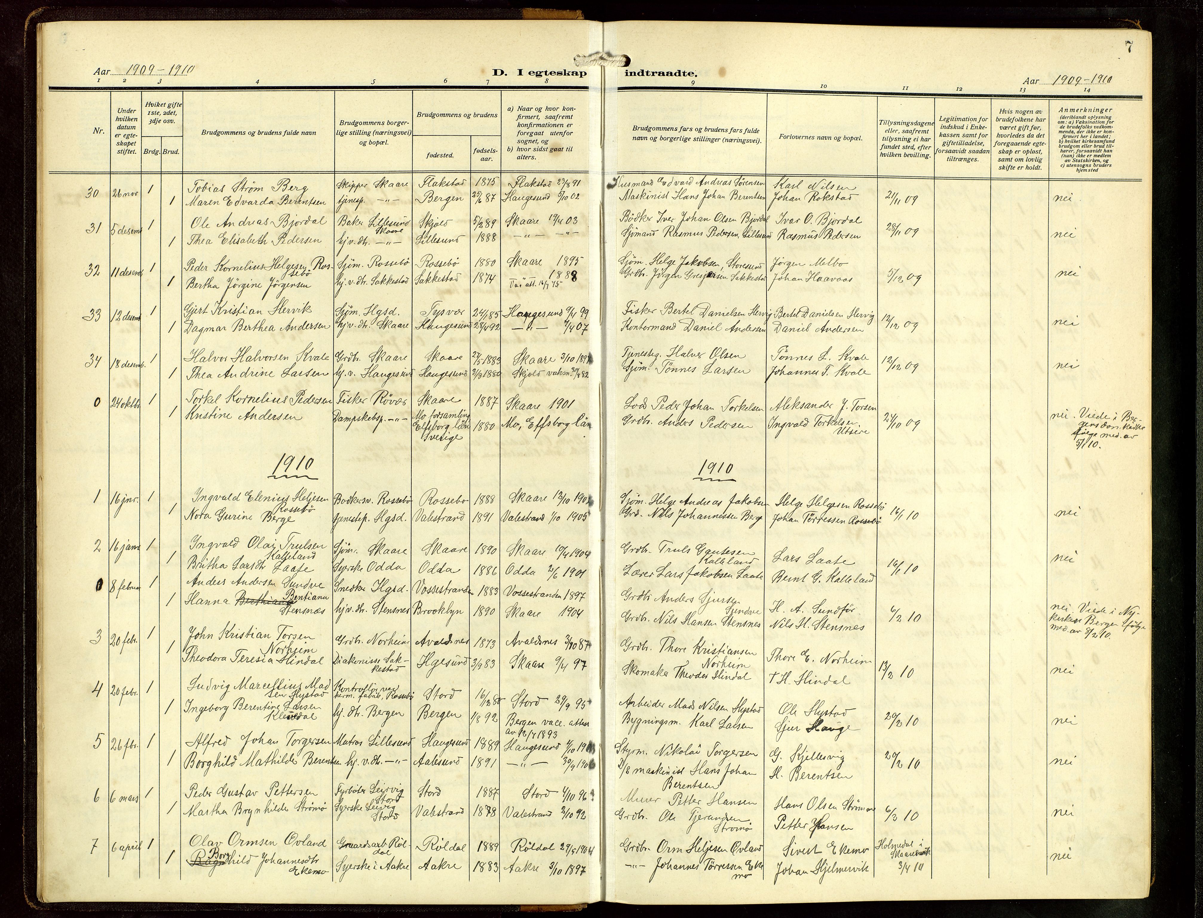 Haugesund sokneprestkontor, AV/SAST-A -101863/H/Ha/Hab/L0006: Parish register (copy) no. B 9, 1909-1951, p. 7