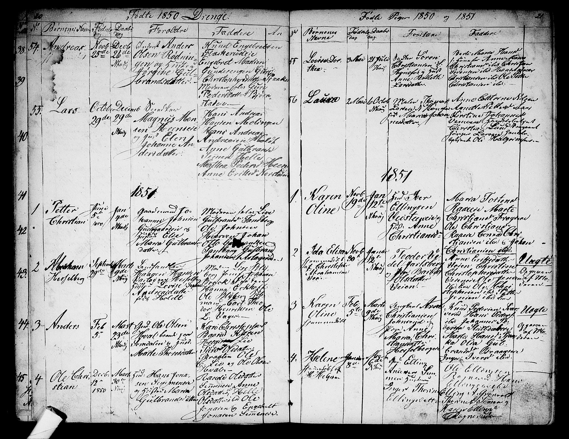 Norderhov kirkebøker, AV/SAKO-A-237/G/Ga/L0005: Parish register (copy) no. I 5, 1849-1863, p. 20-21