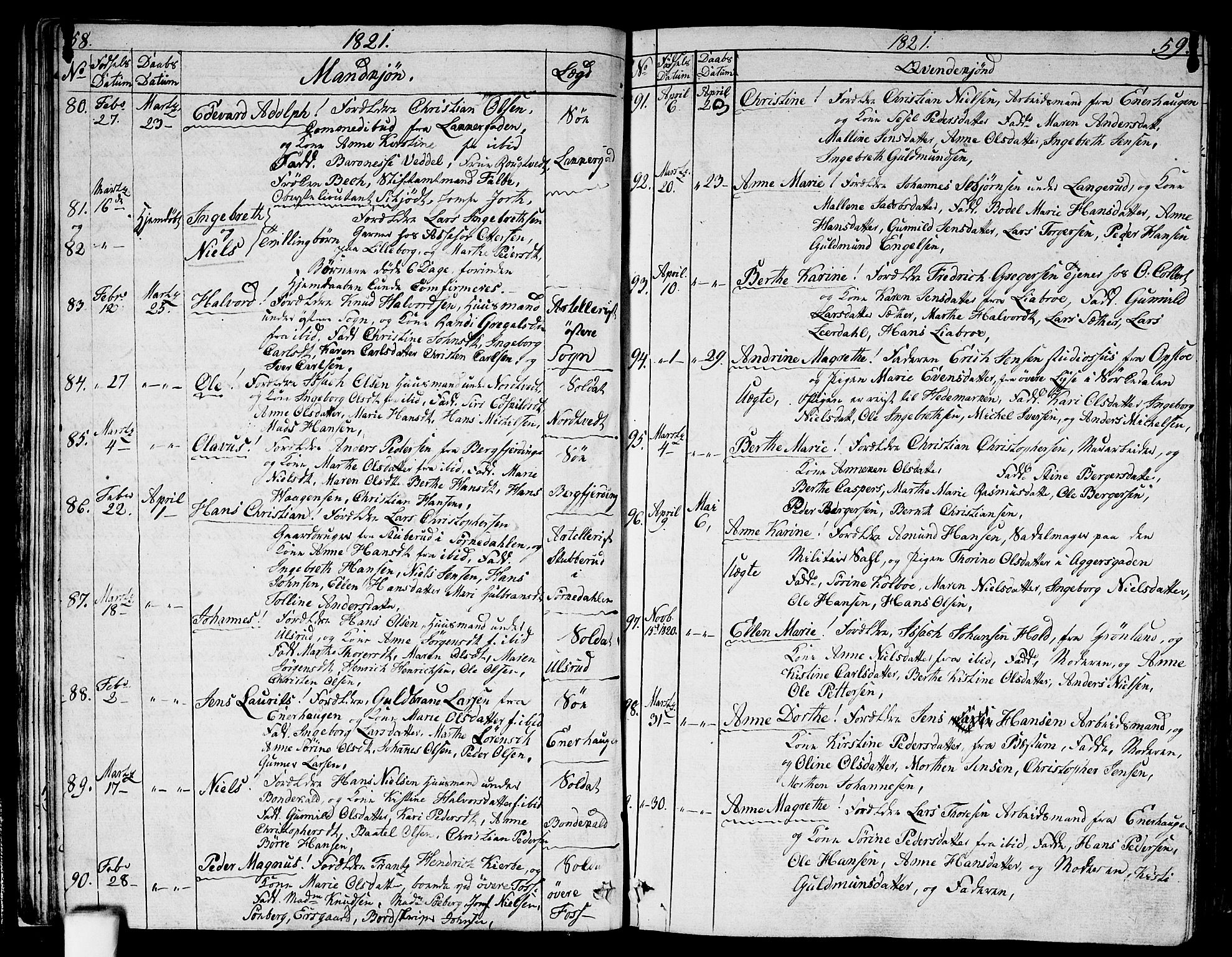 Aker prestekontor kirkebøker, SAO/A-10861/G/L0004: Parish register (copy) no. 4, 1819-1829, p. 58-59