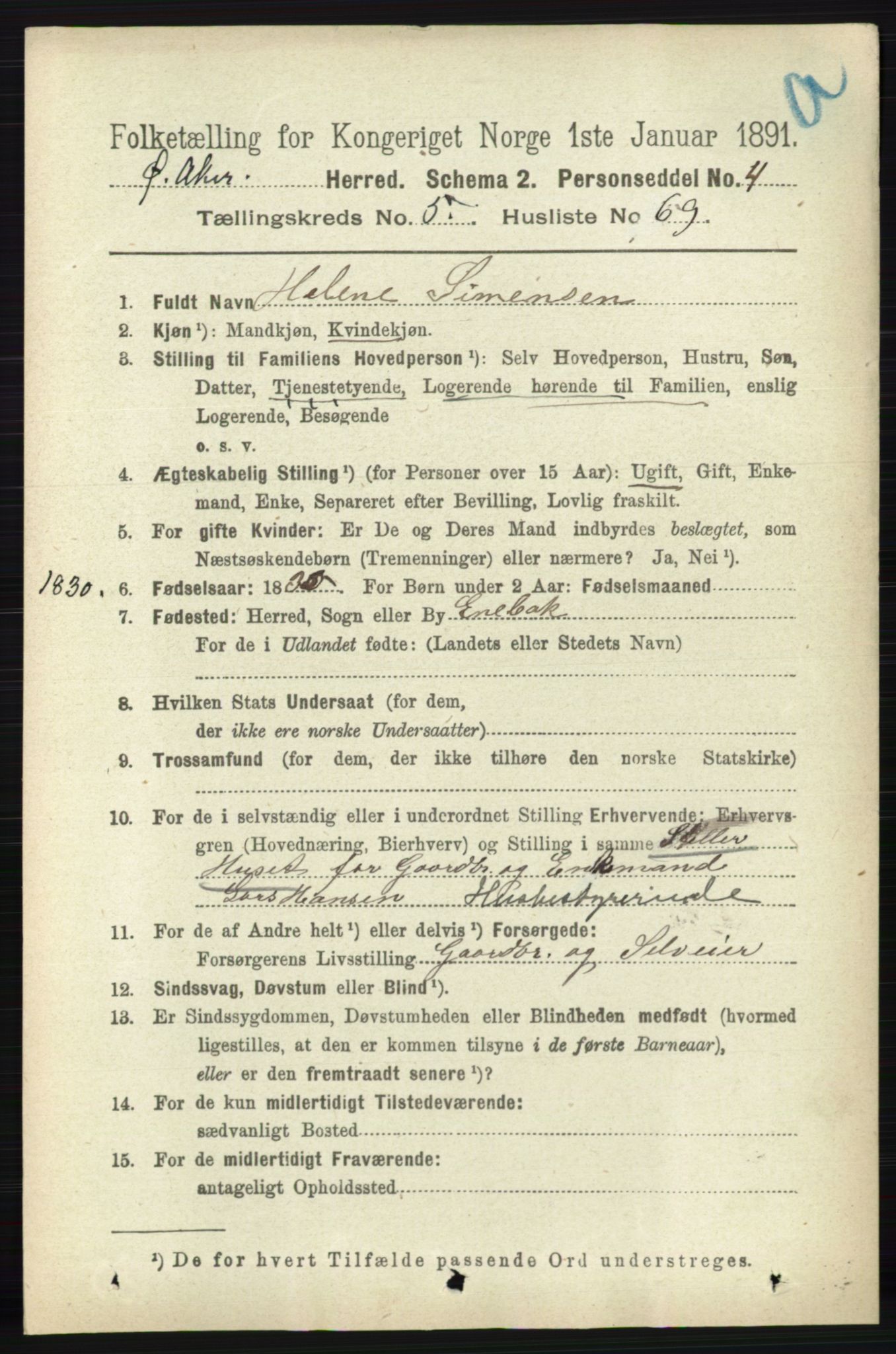 RA, 1891 census for 0218 Aker, 1891, p. 5404