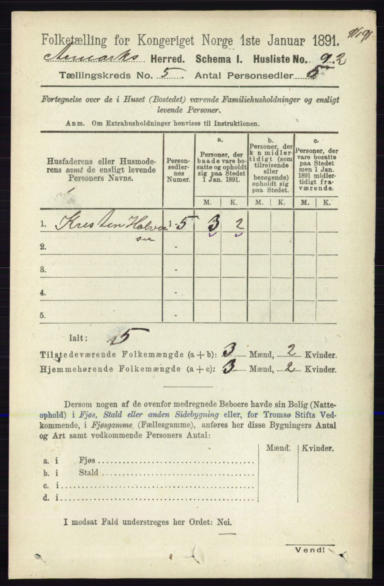 RA, 1891 census for 0118 Aremark, 1891, p. 2475