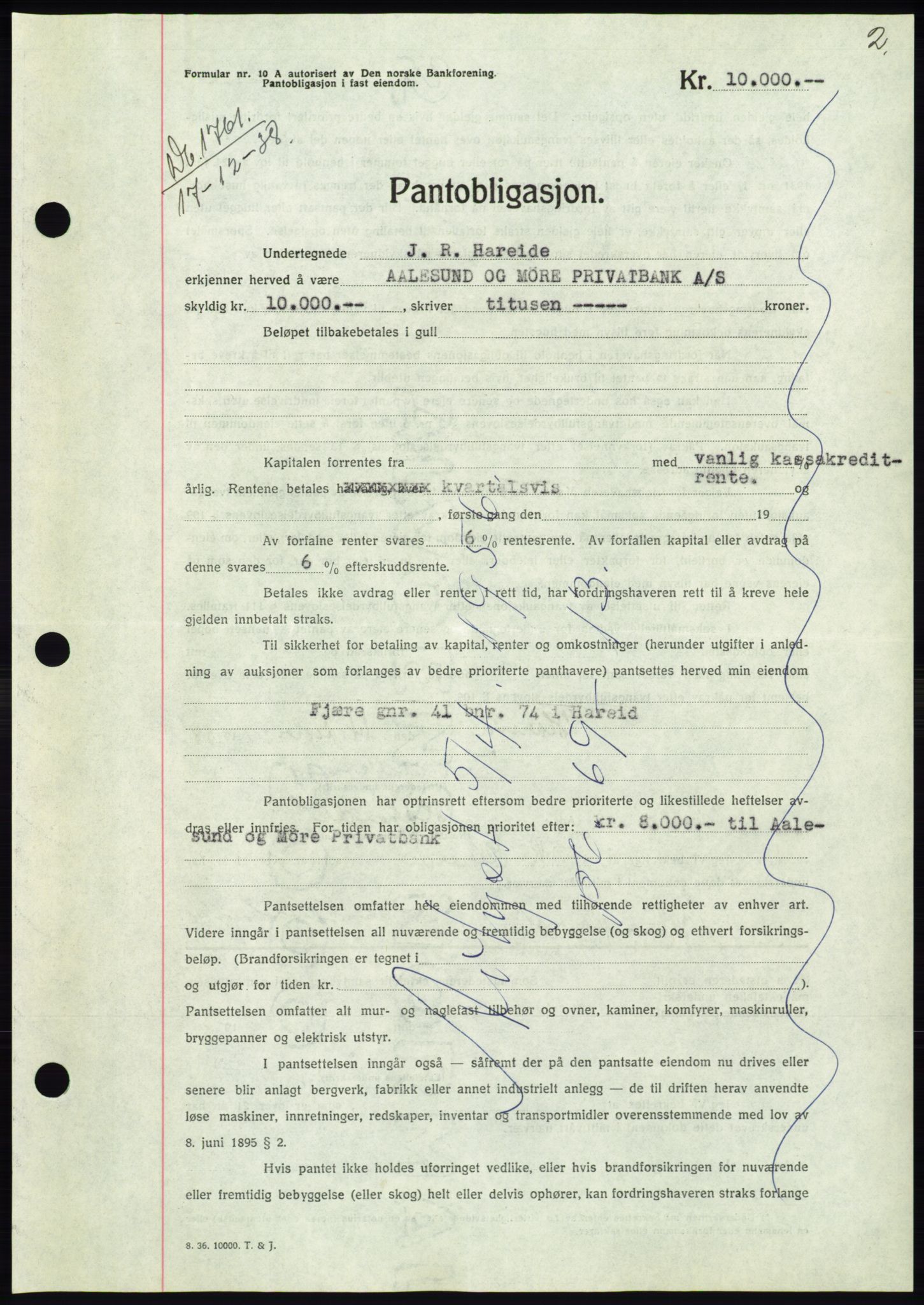 Søre Sunnmøre sorenskriveri, AV/SAT-A-4122/1/2/2C/L0067: Mortgage book no. 61, 1938-1939, Diary no: : 1761/1938