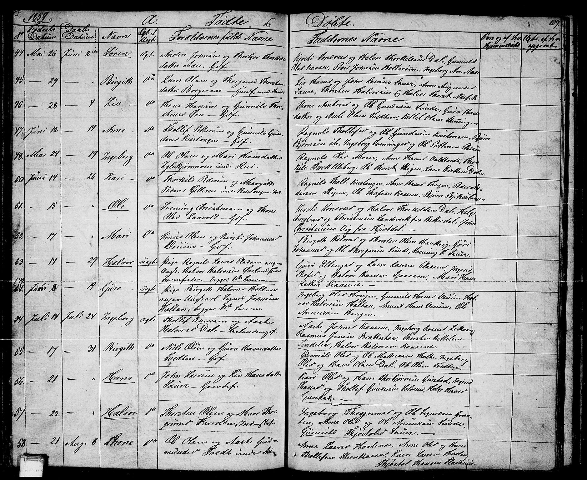 Sauherad kirkebøker, SAKO/A-298/G/Ga/L0002: Parish register (copy) no. I 2, 1842-1866, p. 107