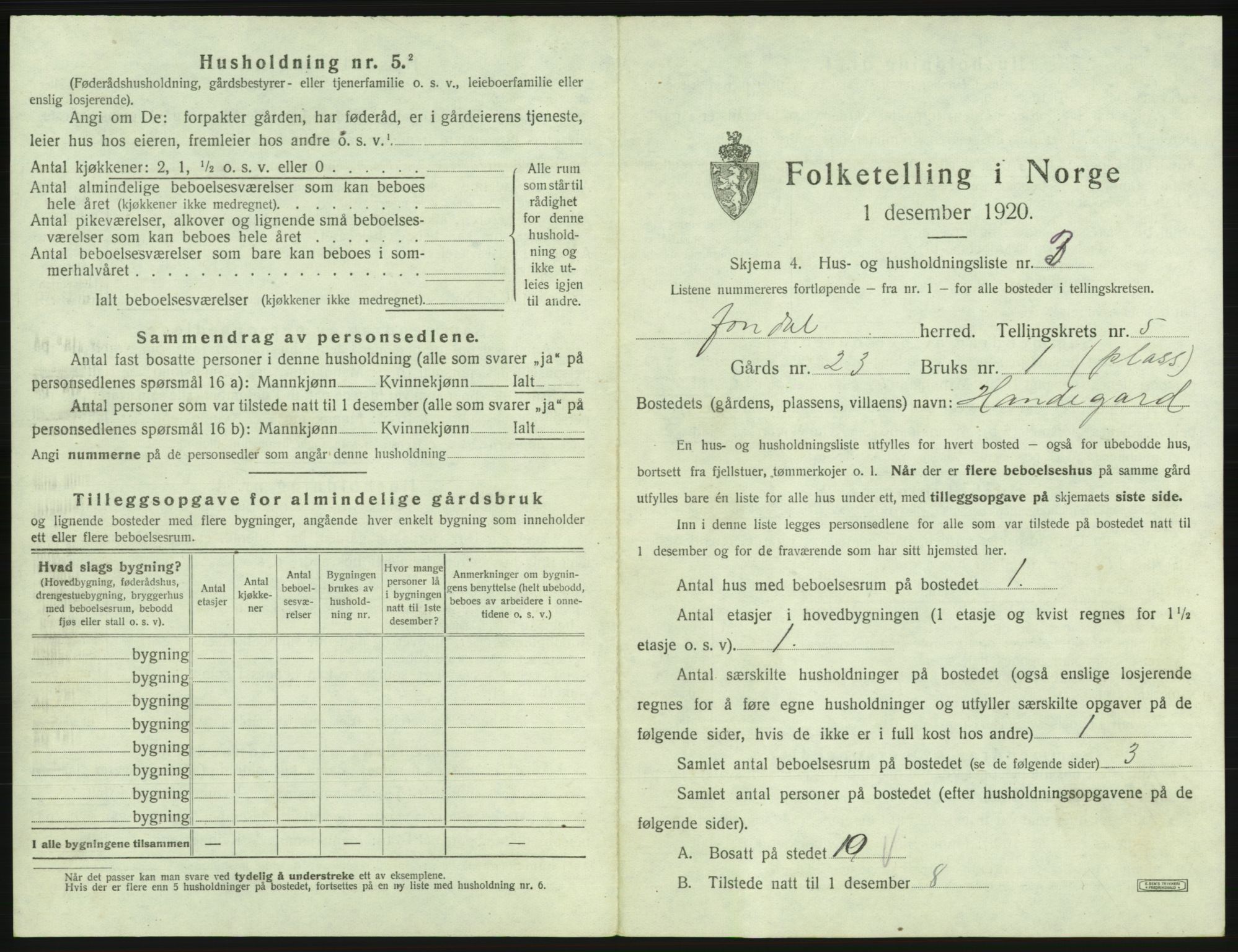 SAB, 1920 census for Jondal, 1920, p. 353