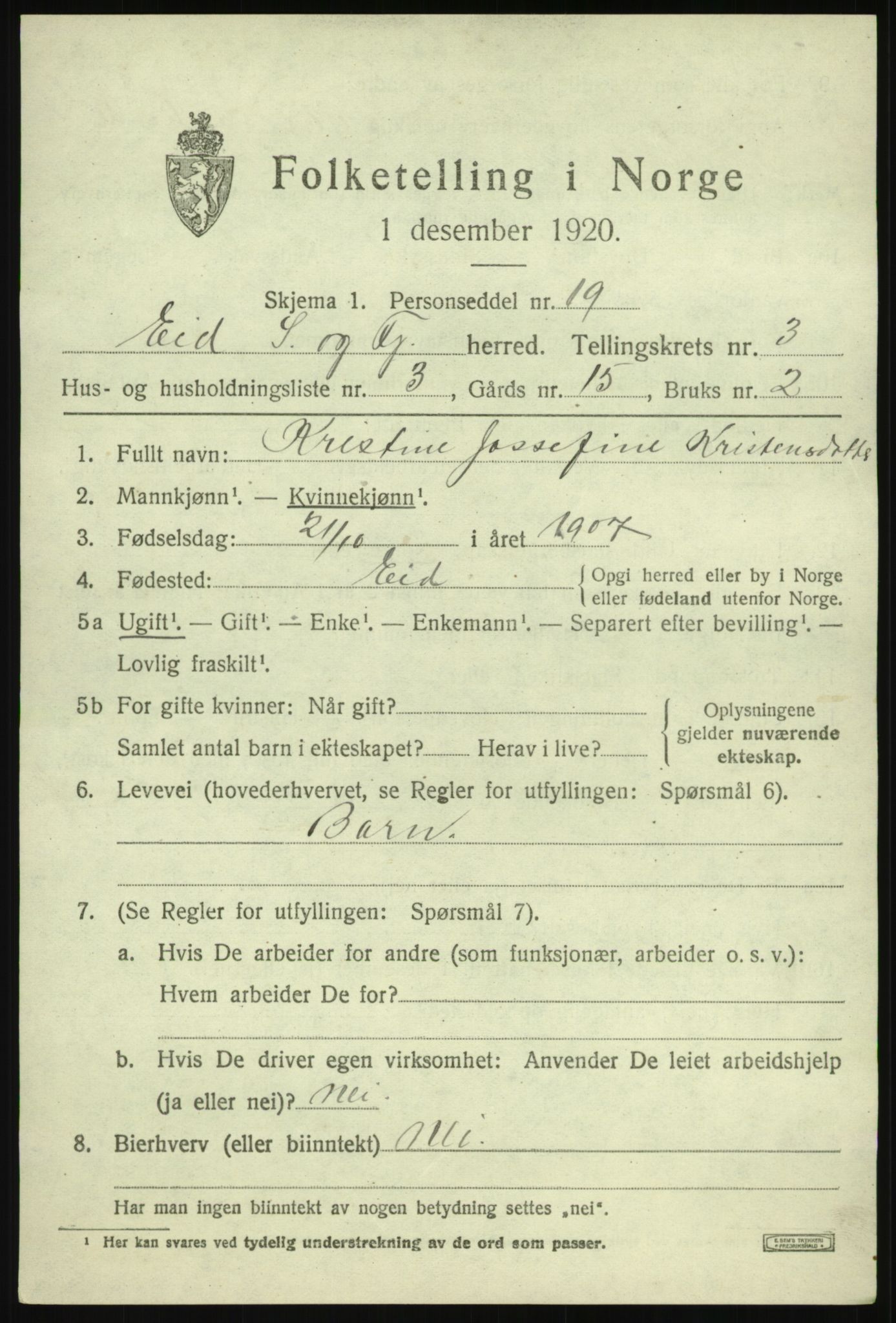 SAB, 1920 census for Eid, 1920, p. 2034