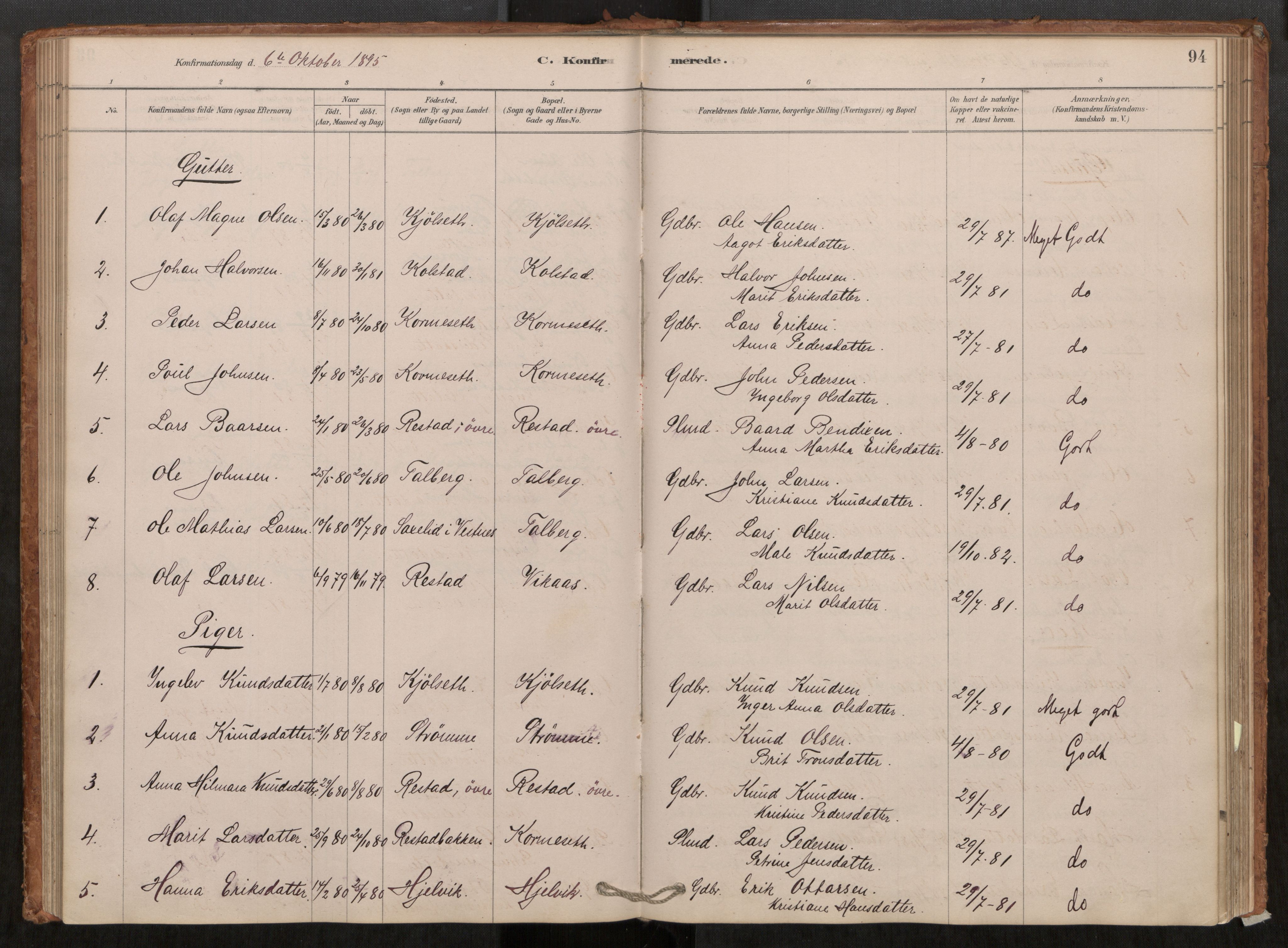 Ministerialprotokoller, klokkerbøker og fødselsregistre - Møre og Romsdal, AV/SAT-A-1454/550/L0621: Parish register (official) no. 550A01, 1878-1915, p. 94