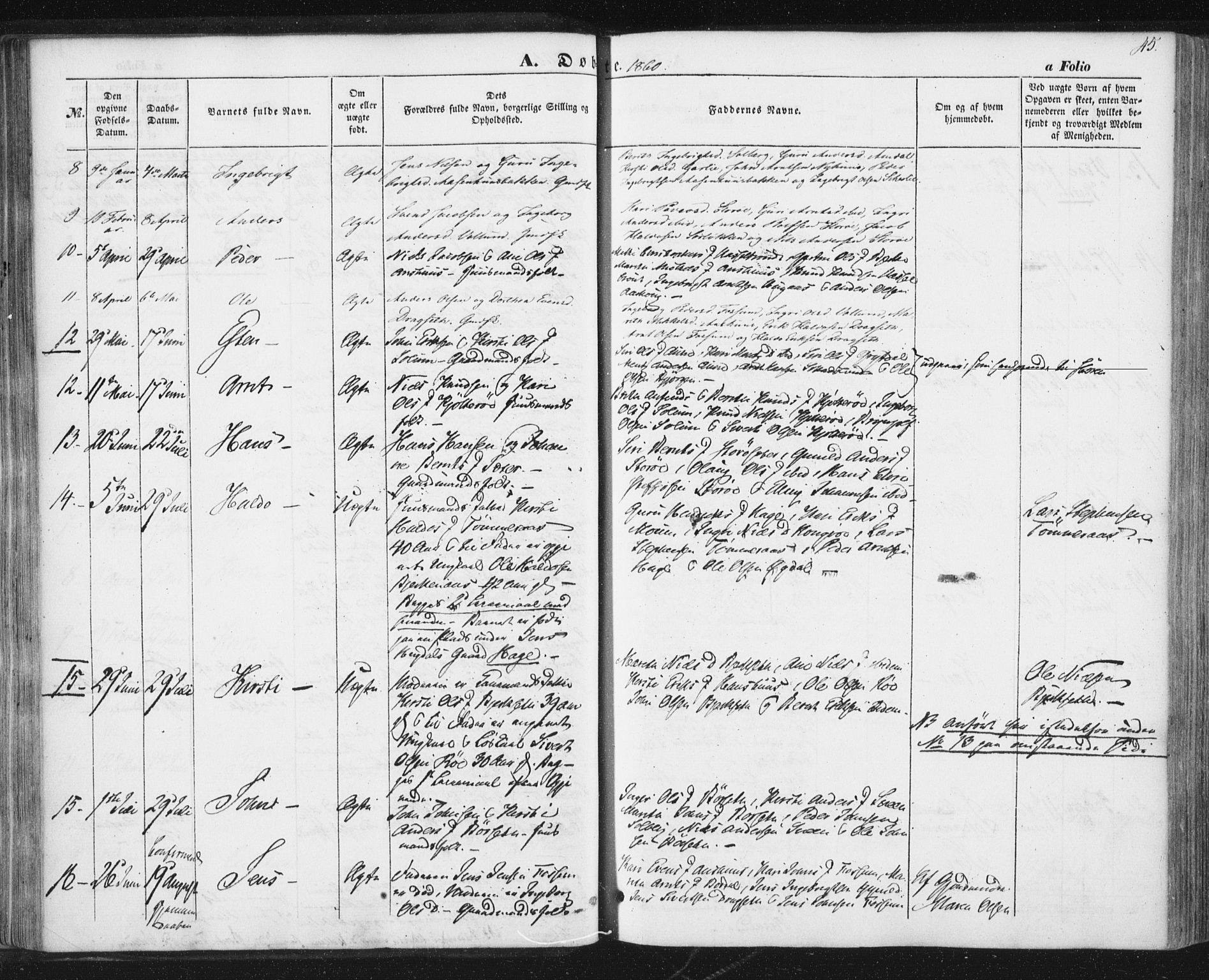 Ministerialprotokoller, klokkerbøker og fødselsregistre - Sør-Trøndelag, SAT/A-1456/689/L1038: Parish register (official) no. 689A03, 1848-1872, p. 45