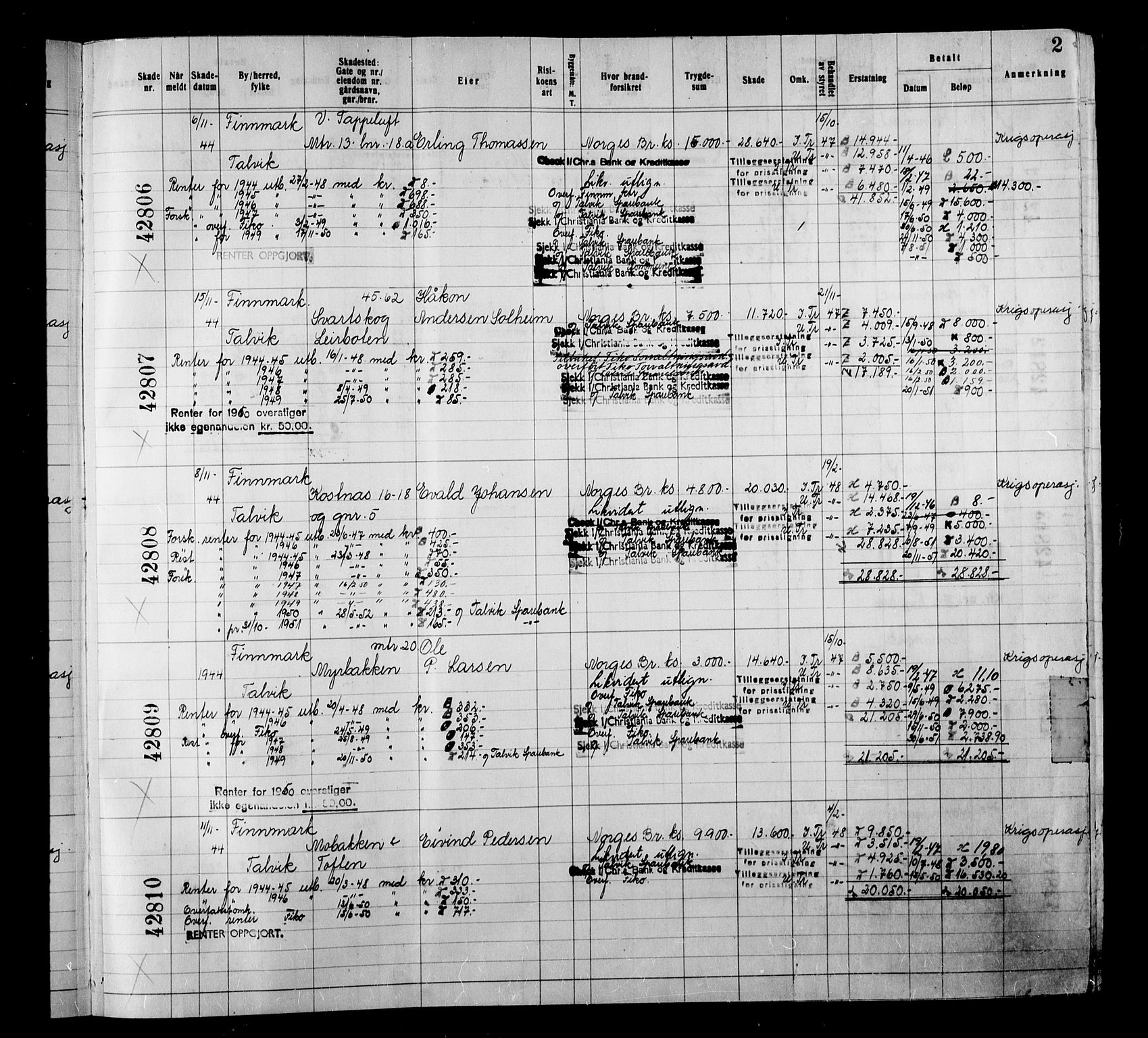 Krigsskadetrygdene for bygninger og løsøre, RA/S-1548/V/L0038: Bygning, branntrygdet., 1940-1945, p. 2