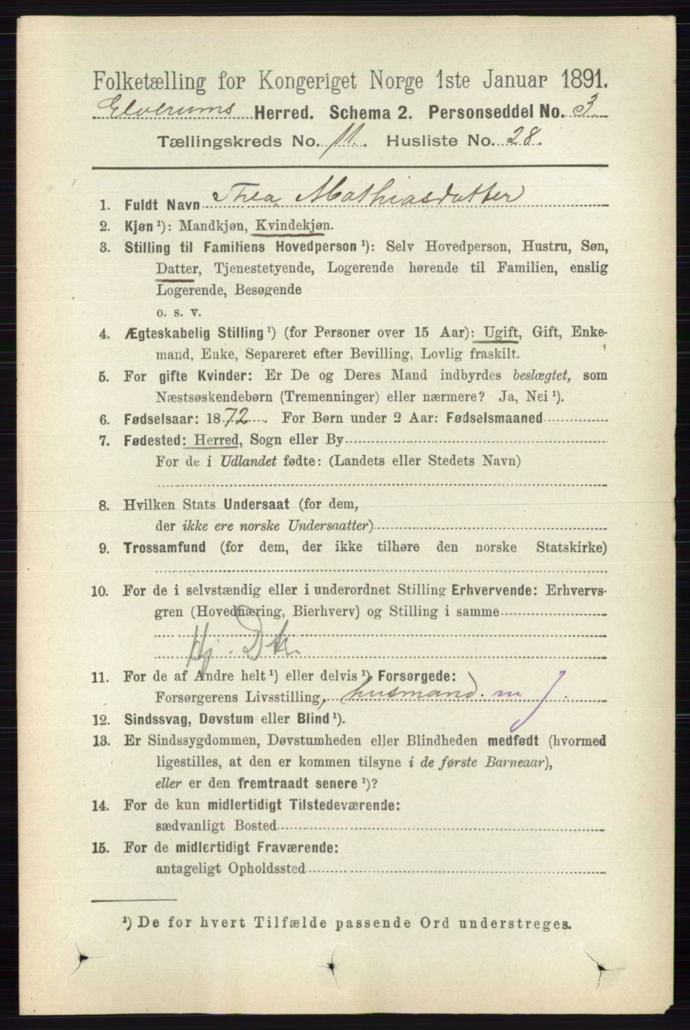 RA, 1891 census for 0427 Elverum, 1891, p. 9192