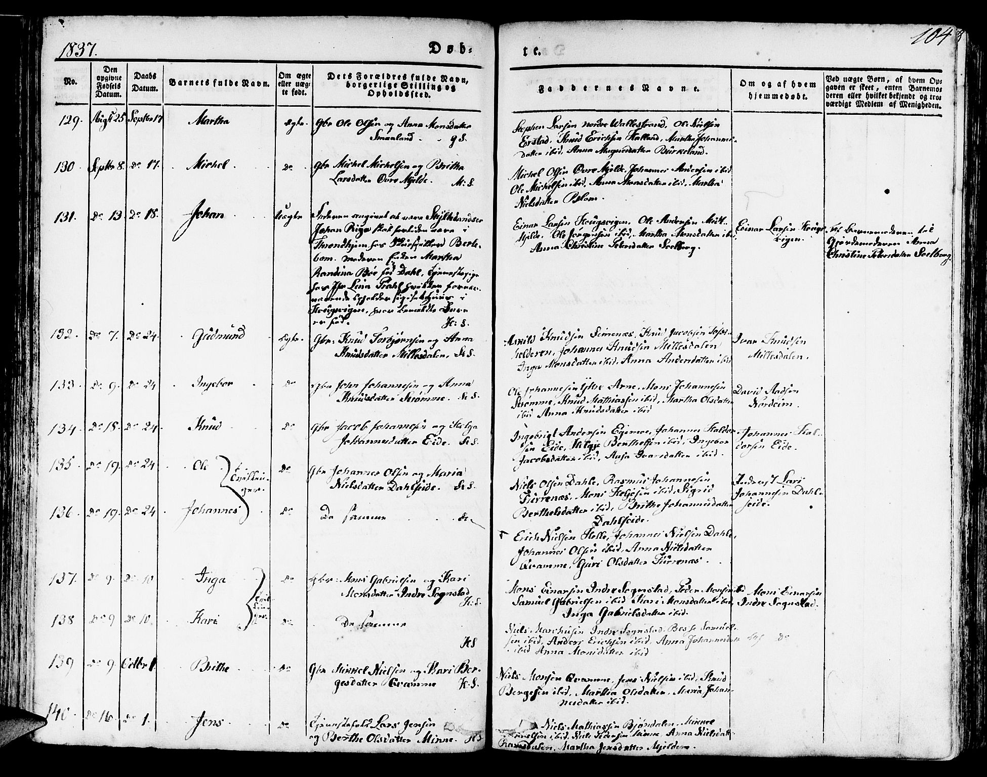 Haus sokneprestembete, AV/SAB-A-75601/H/Haa: Parish register (official) no. A 14, 1827-1838, p. 104