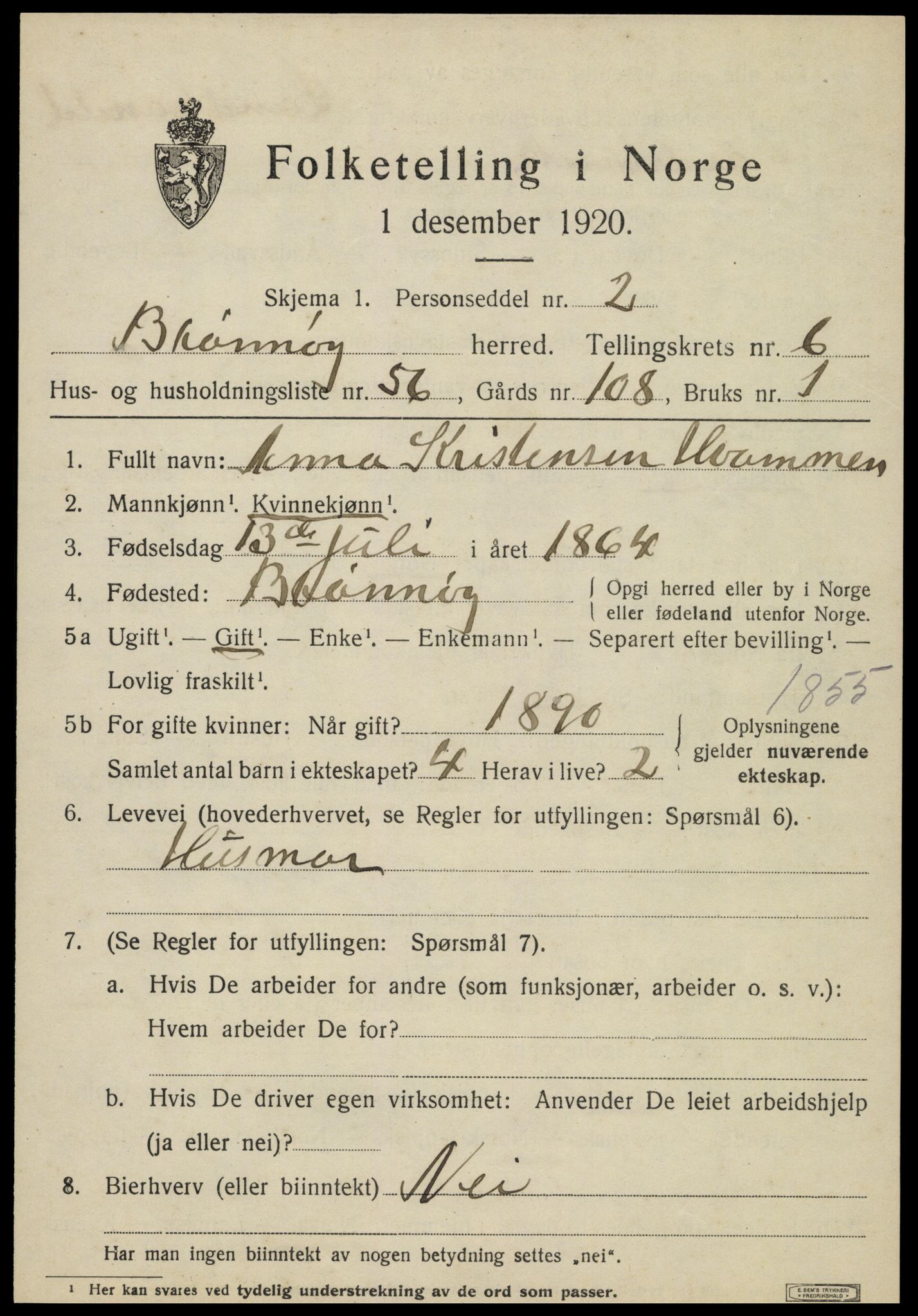 SAT, 1920 census for Brønnøy, 1920, p. 5032