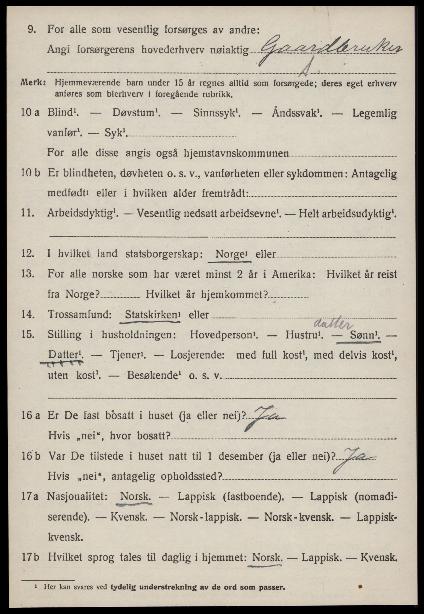 SAT, 1920 census for Soknedal, 1920, p. 3825