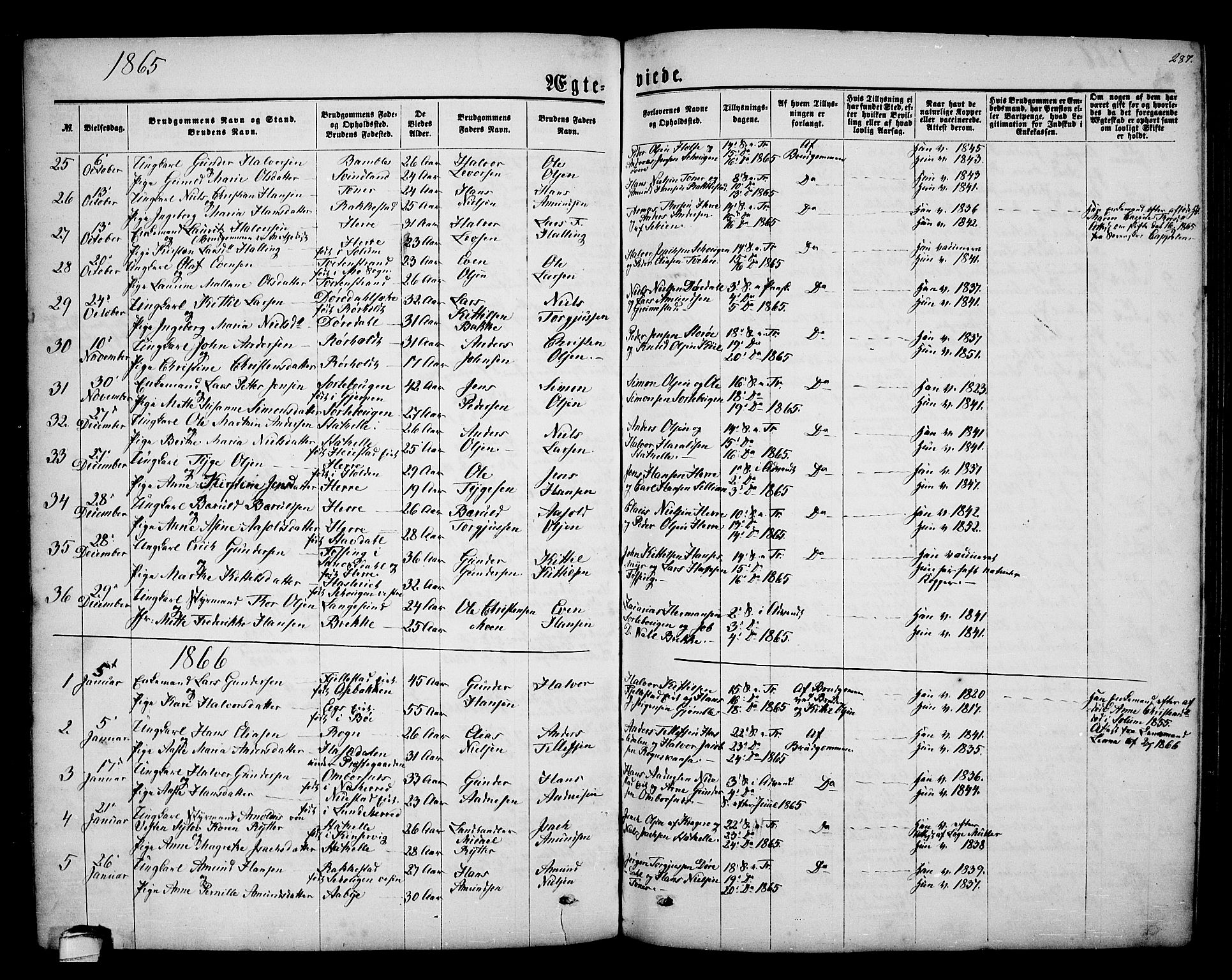 Bamble kirkebøker, SAKO/A-253/G/Ga/L0006: Parish register (copy) no. I 6, 1860-1876, p. 287