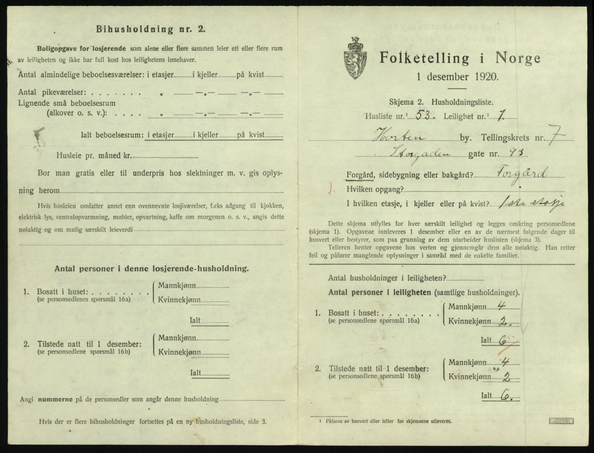 SAKO, 1920 census for Horten, 1920, p. 7405