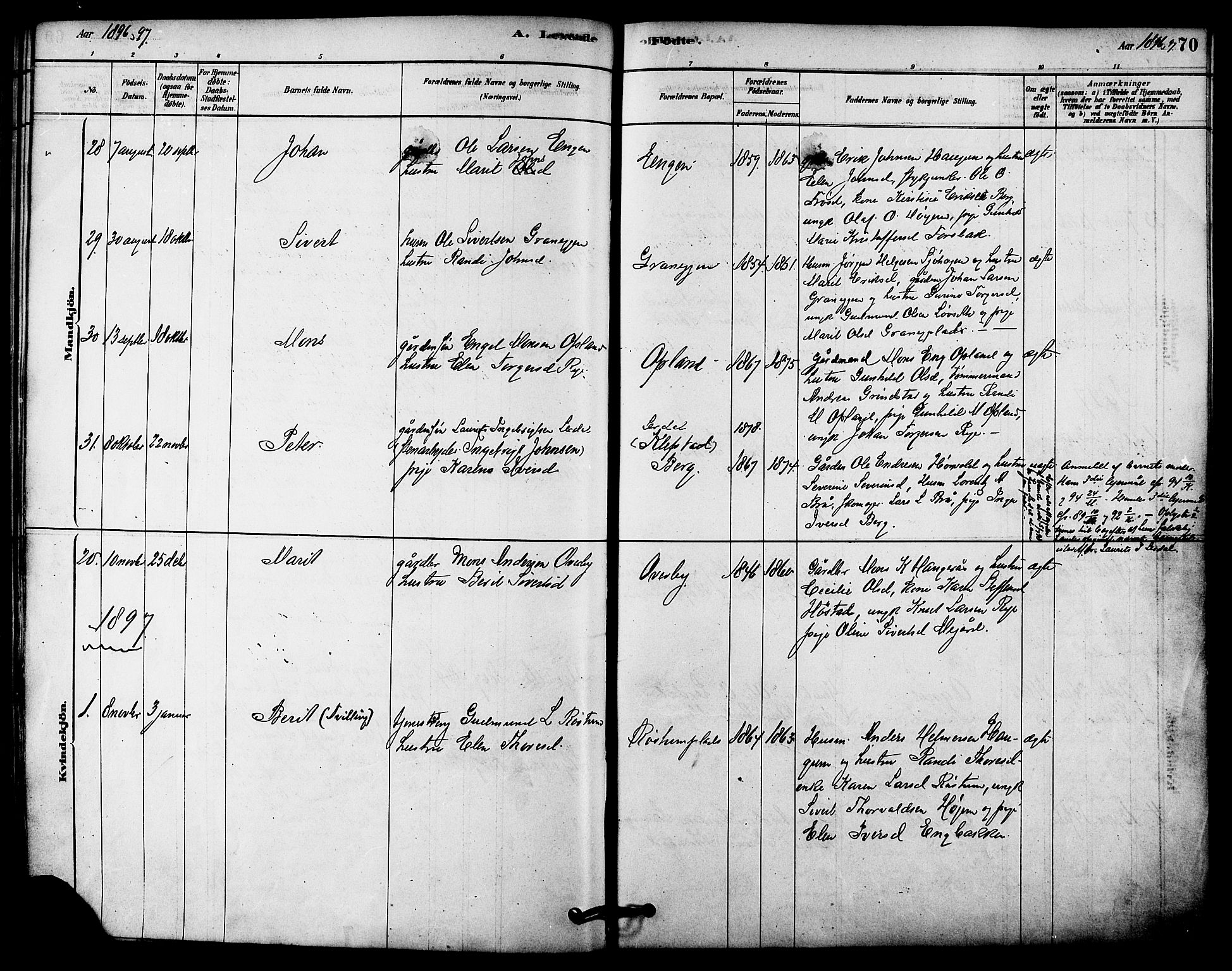 Ministerialprotokoller, klokkerbøker og fødselsregistre - Sør-Trøndelag, SAT/A-1456/612/L0378: Parish register (official) no. 612A10, 1878-1897, p. 70