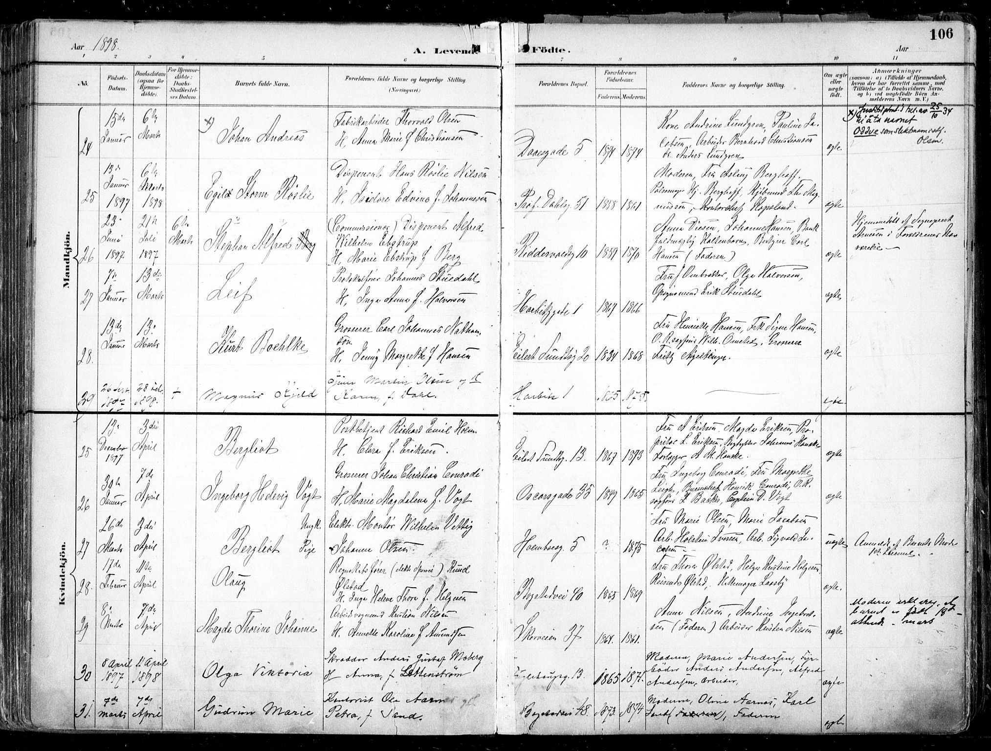 Uranienborg prestekontor Kirkebøker, AV/SAO-A-10877/F/Fa/L0005: Parish register (official) no. 5, 1895-1907, p. 106