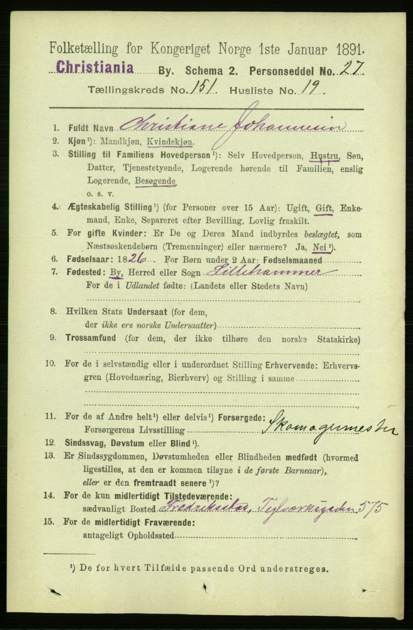 RA, 1891 census for 0301 Kristiania, 1891, p. 84900