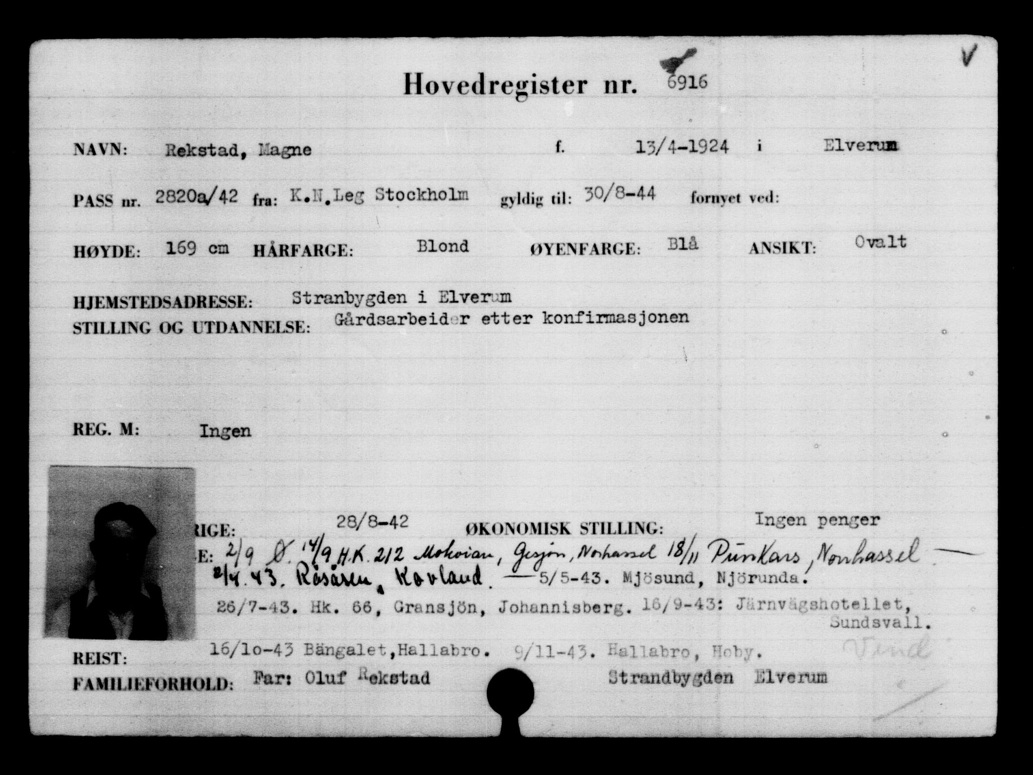 Utenriksstasjonene, Legasjonen i Stockholm, Flyktningkontoret, AV/RA-S-6753/V/Va/L0005: Kjesäterkartoteket, flyktninger med registreringsnr. 6600-9417, 1940-1945, p. 383