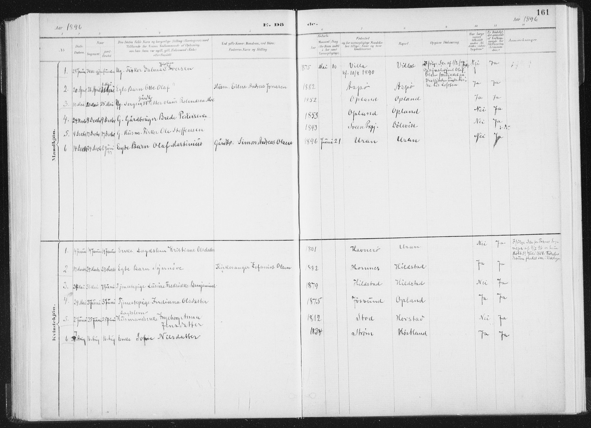 Ministerialprotokoller, klokkerbøker og fødselsregistre - Nord-Trøndelag, SAT/A-1458/771/L0597: Parish register (official) no. 771A04, 1885-1910, p. 161