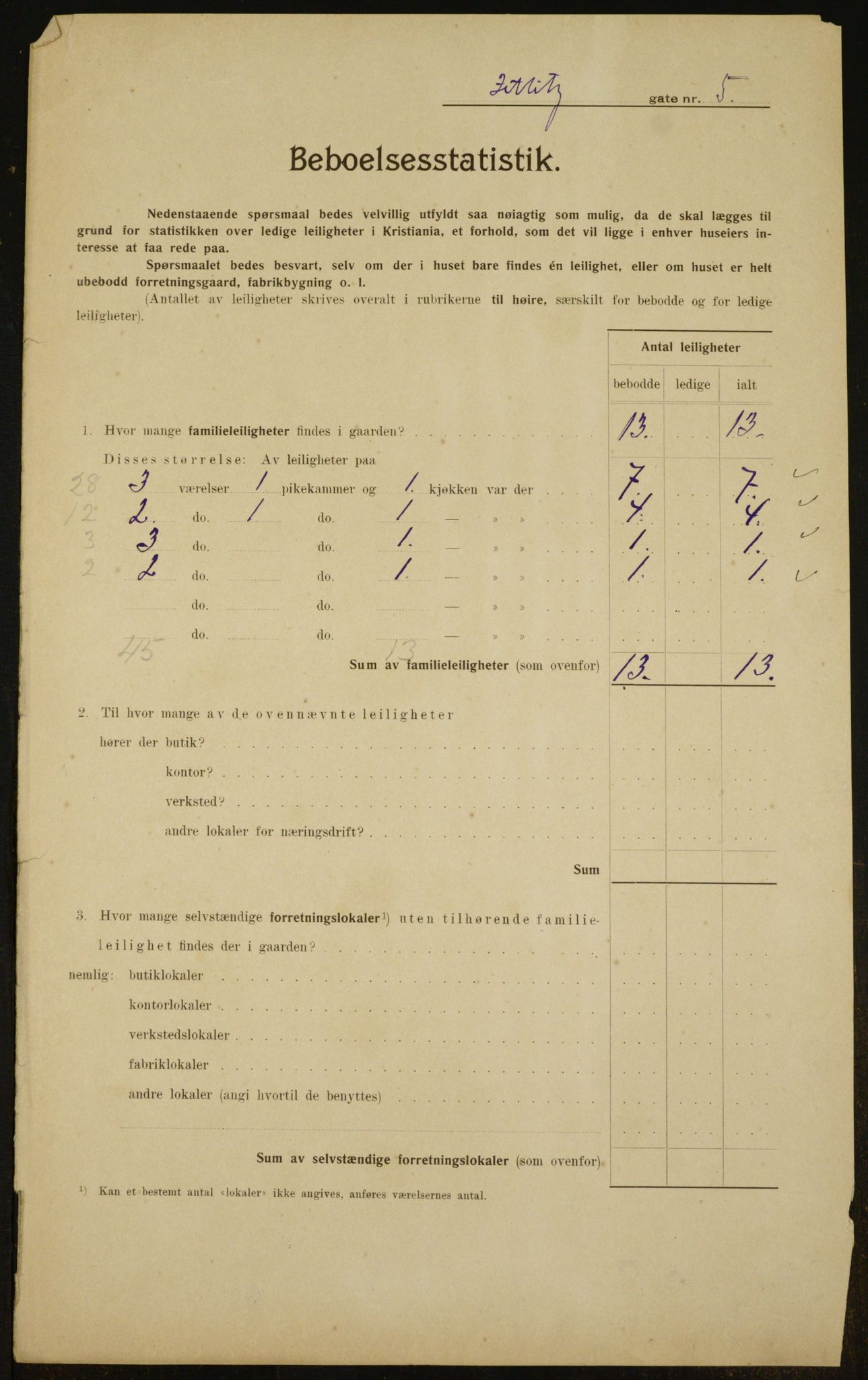 OBA, Municipal Census 1910 for Kristiania, 1910, p. 122028