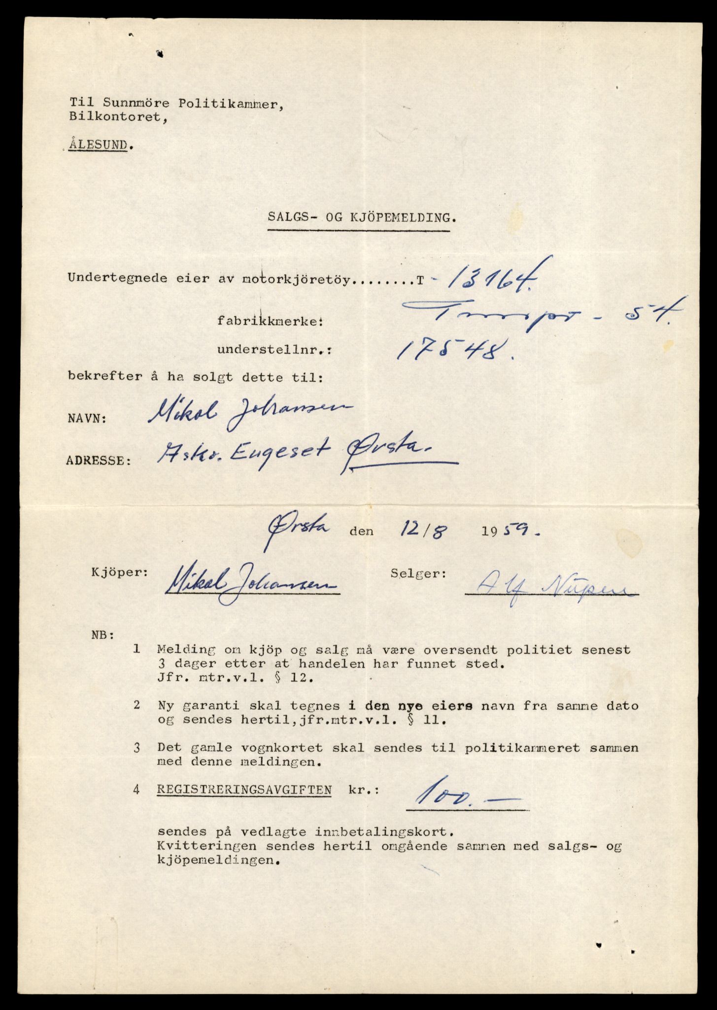 Møre og Romsdal vegkontor - Ålesund trafikkstasjon, AV/SAT-A-4099/F/Fe/L0037: Registreringskort for kjøretøy T 13031 - T 13179, 1927-1998, p. 2551