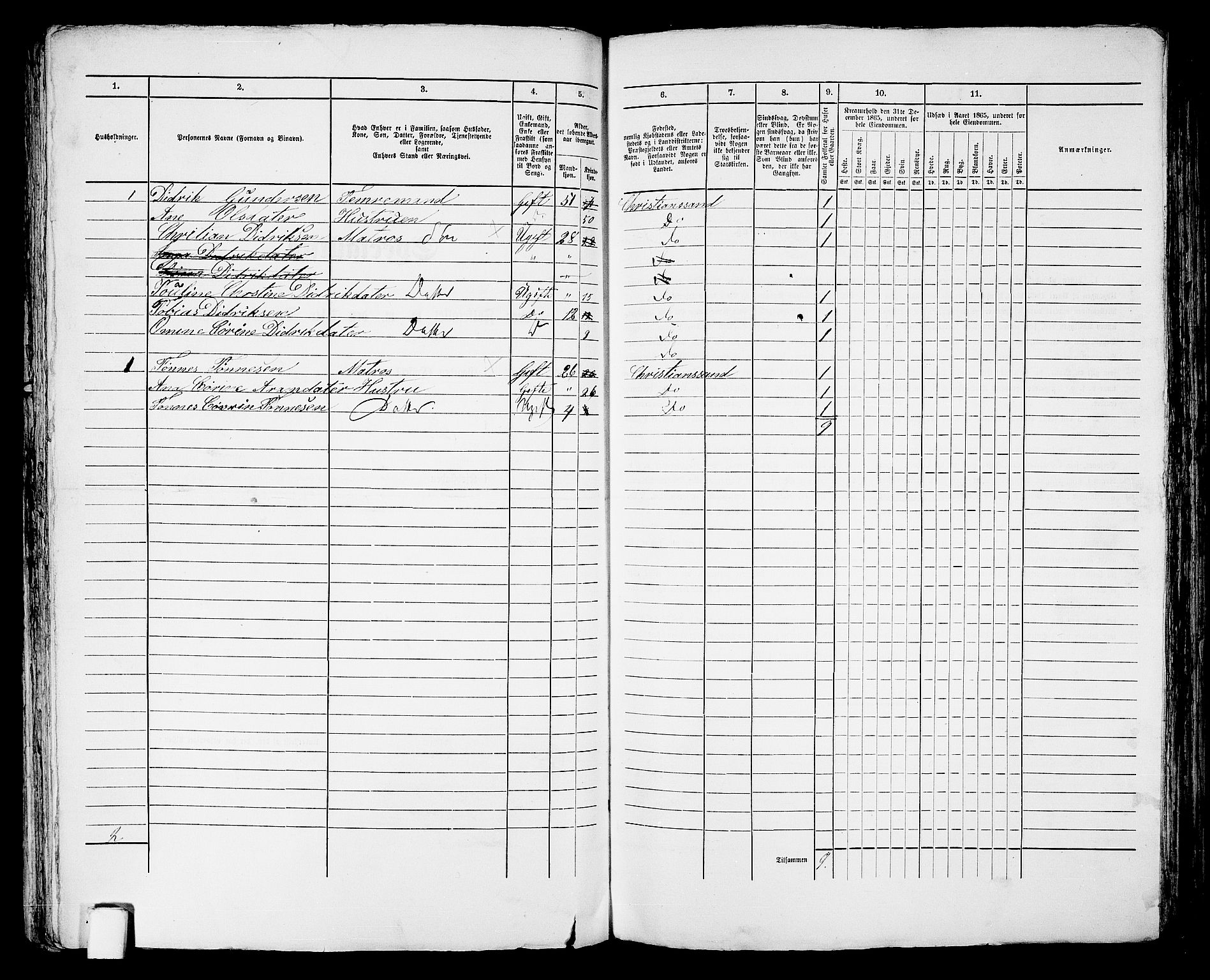 RA, 1865 census for Kristiansand, 1865, p. 744