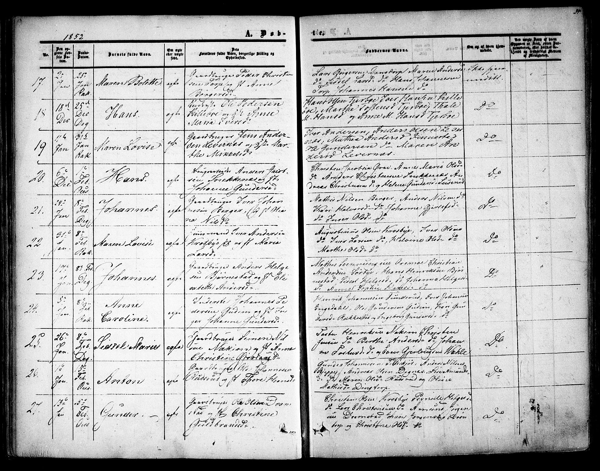 Rakkestad prestekontor Kirkebøker, AV/SAO-A-2008/F/Fa/L0009: Parish register (official) no. I 9, 1850-1856, p. 34