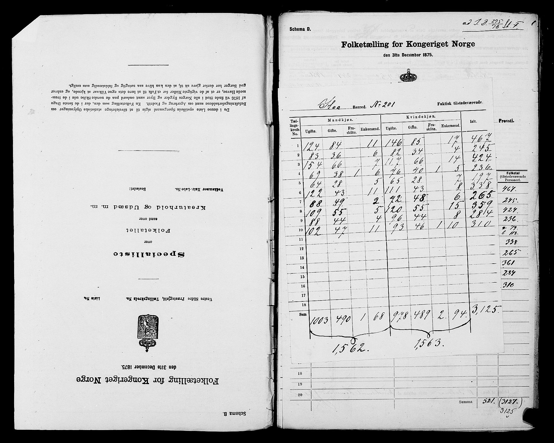 SAST, 1875 census for 1119P Hå, 1875, p. 2