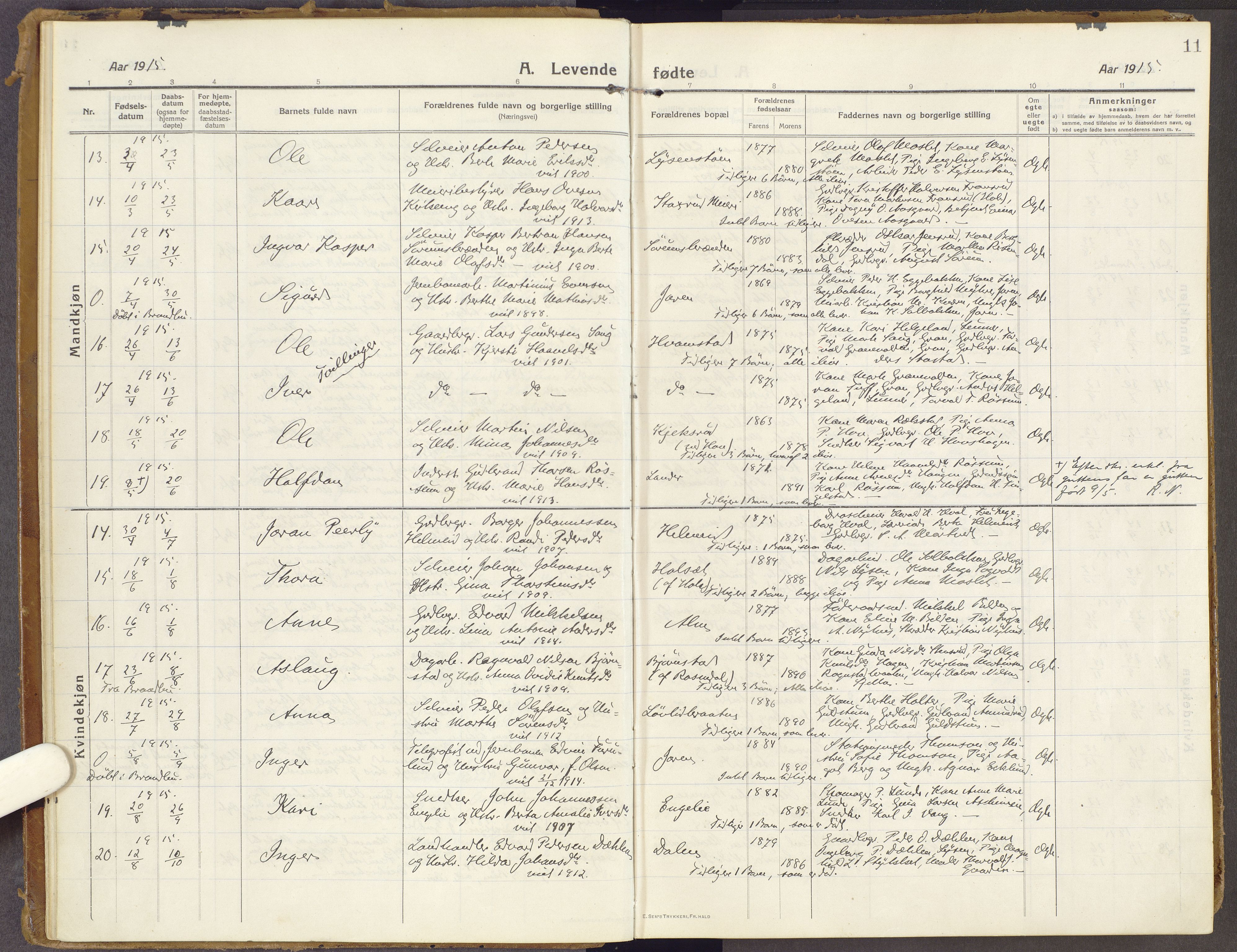 Brandbu prestekontor, AV/SAH-PREST-114/H/Ha/Haa/L0003: Parish register (official) no. 3, 1914-1928, p. 11