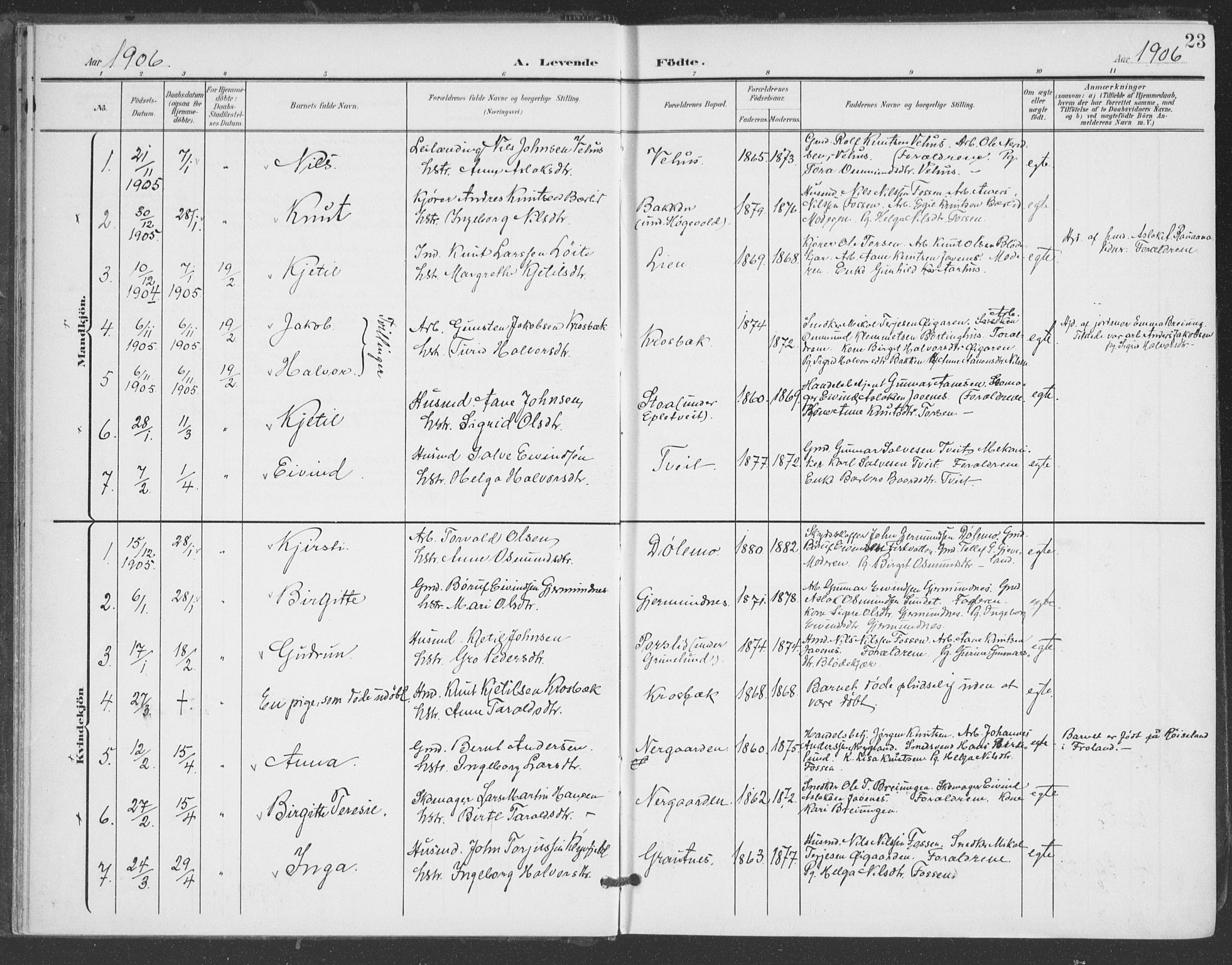 Åmli sokneprestkontor, AV/SAK-1111-0050/F/Fa/Fac/L0012: Parish register (official) no. A 12, 1900-1914, p. 23