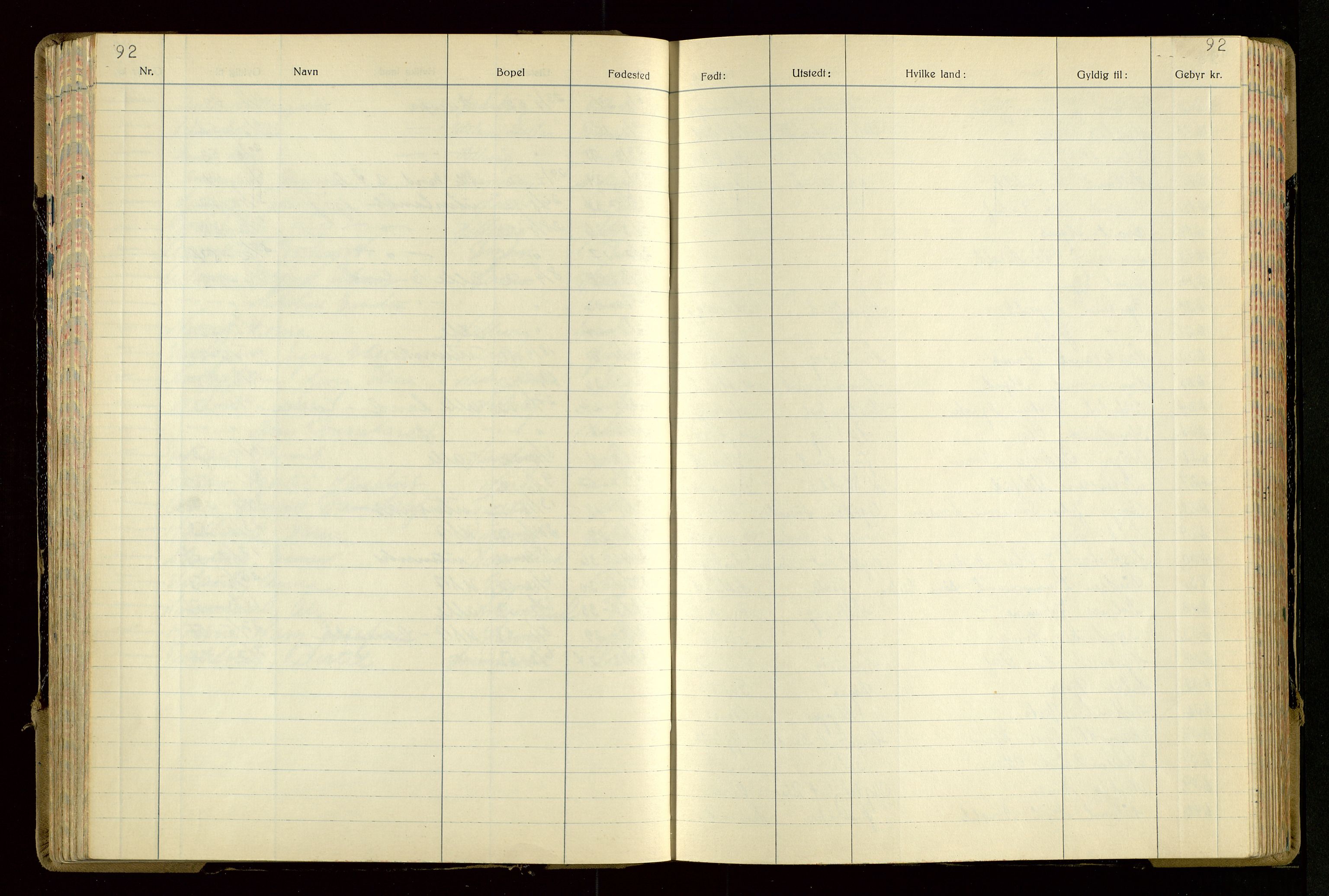 Rogaland politikammer, AV/SAST-A-101403/K/Ka/L0004: Passprotokoll, 1950-1955, p. 92