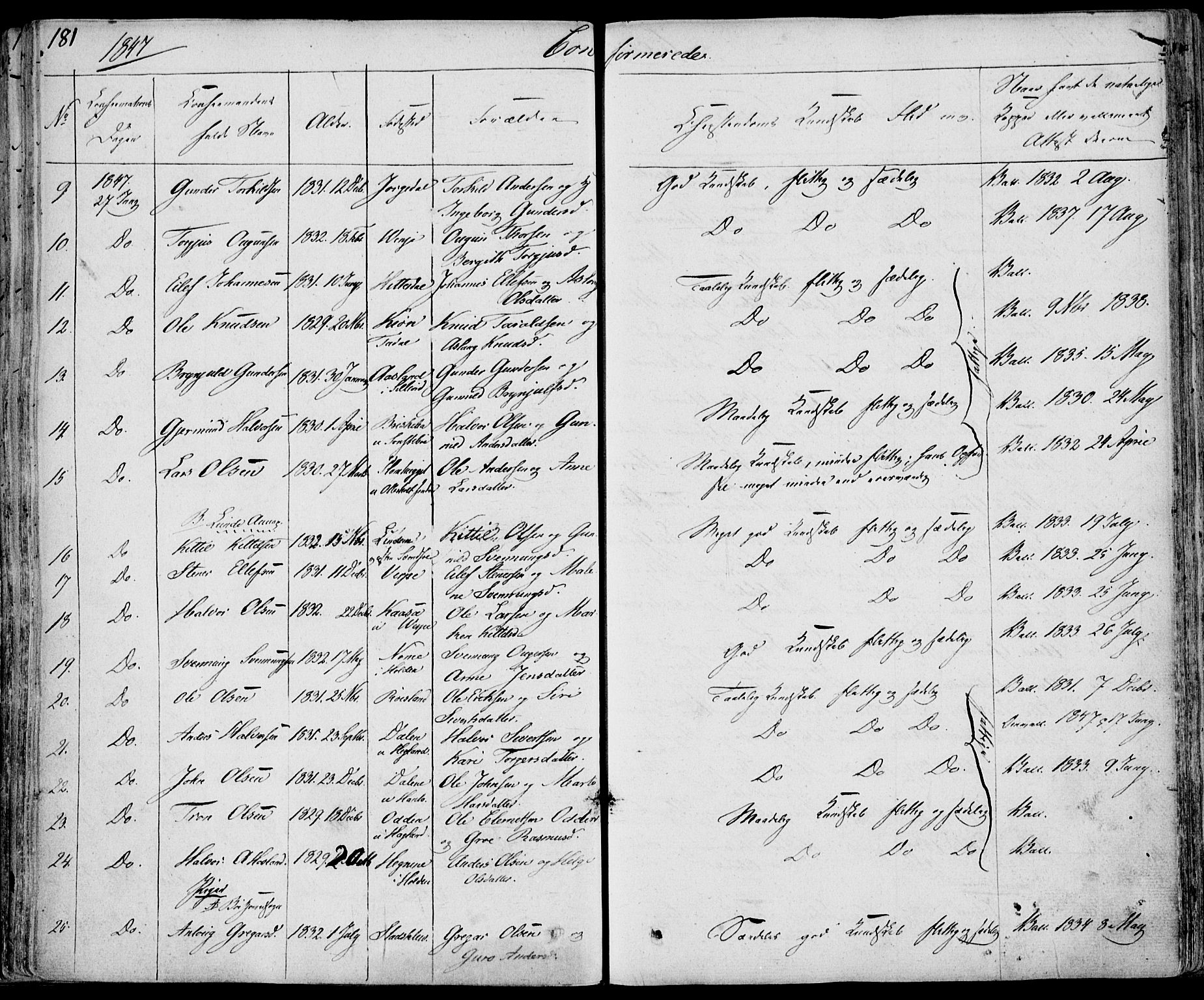Bø kirkebøker, SAKO/A-257/F/Fa/L0007: Parish register (official) no. 7, 1831-1848, p. 181