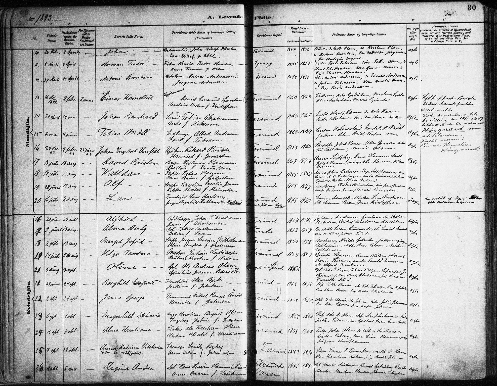 Farsund sokneprestkontor, SAK/1111-0009/F/Fa/L0006: Parish register (official) no. A 6, 1887-1920, p. 30