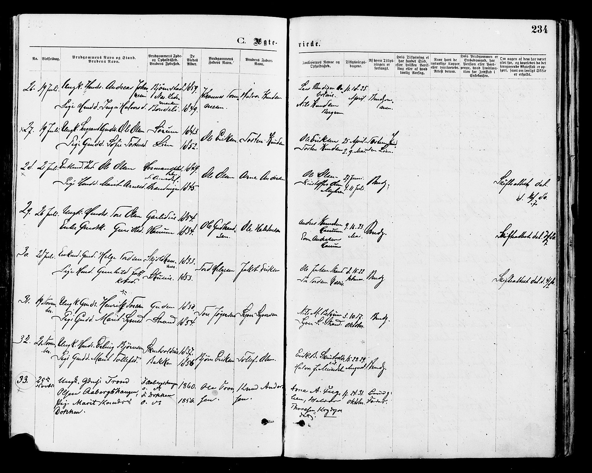 Nord-Aurdal prestekontor, AV/SAH-PREST-132/H/Ha/Haa/L0009: Parish register (official) no. 9, 1876-1882, p. 234