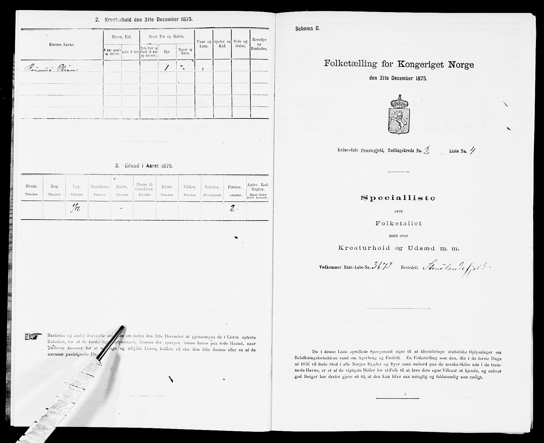SAK, 1875 census for 1037P Kvinesdal, 1875, p. 279