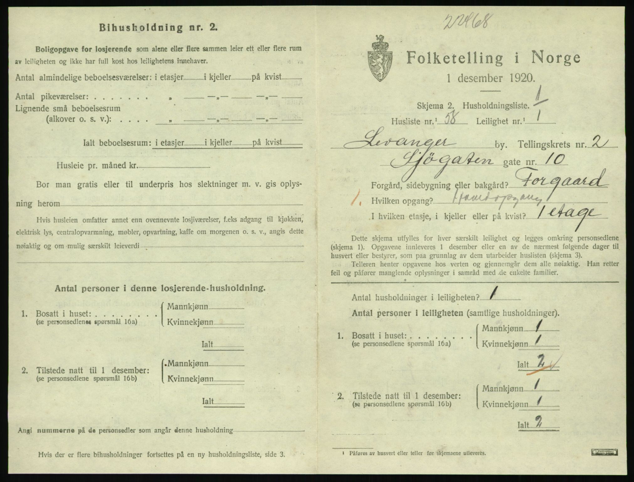 SAT, 1920 census for Levanger town, 1920, p. 1012