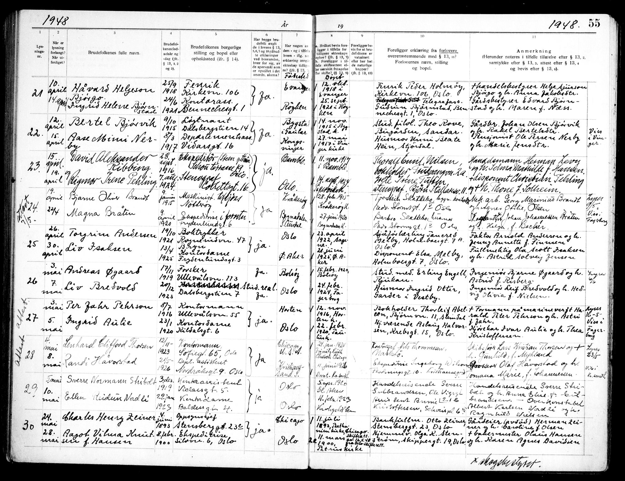 Markus prestekontor Kirkebøker, AV/SAO-A-10830/H/L0002: Banns register no. 2, 1937-1954, p. 55