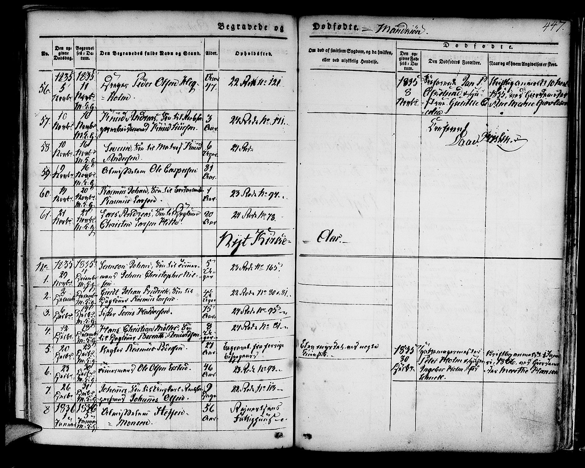 Korskirken sokneprestembete, AV/SAB-A-76101/H/Hab: Parish register (copy) no. A 5II, 1831-1844, p. 447