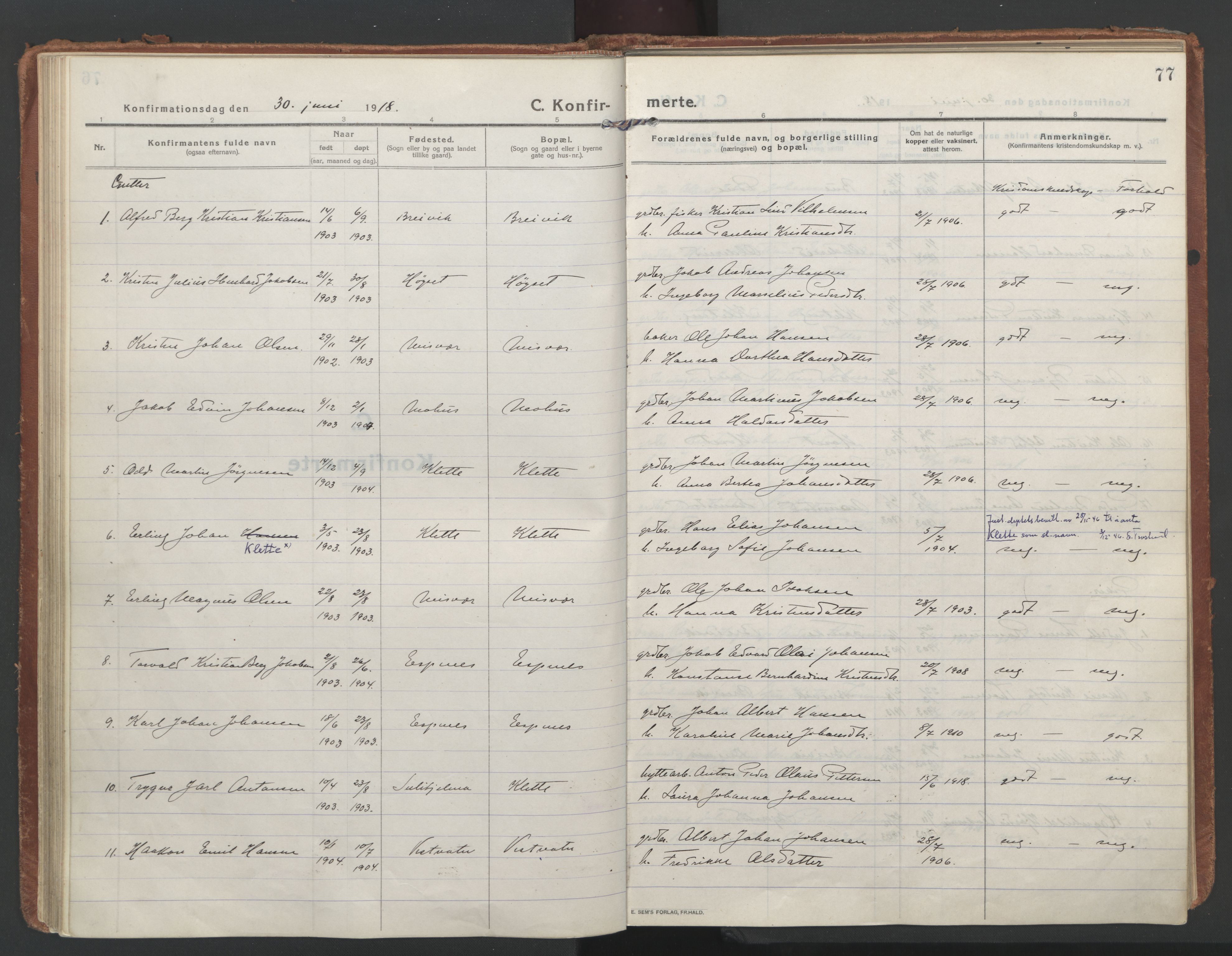 Ministerialprotokoller, klokkerbøker og fødselsregistre - Nordland, SAT/A-1459/852/L0748: Parish register (official) no. 852A18, 1913-1932, p. 77