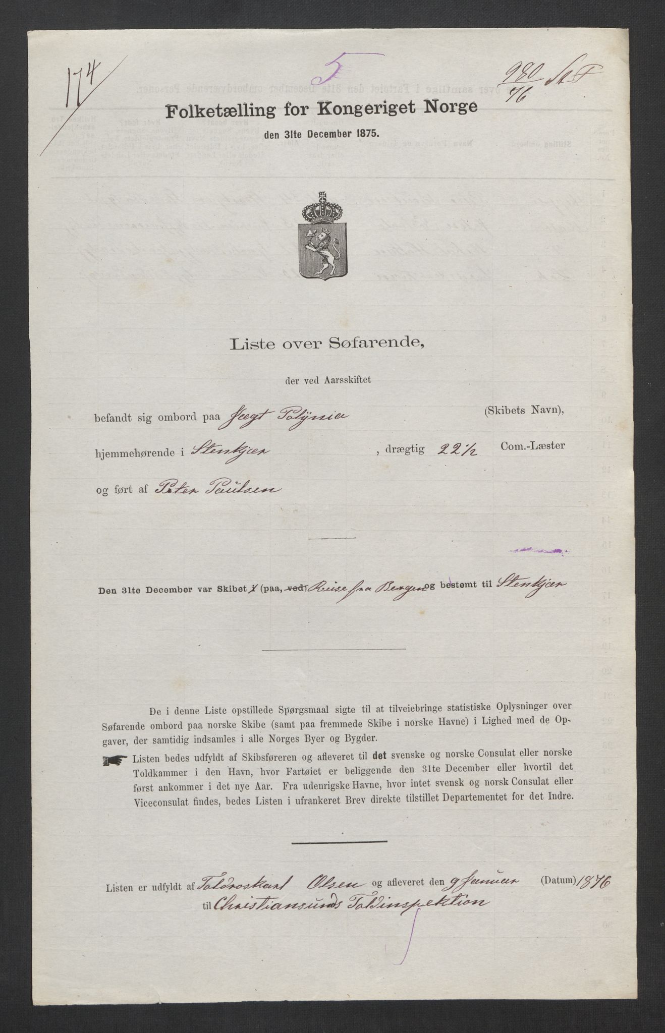 RA, 1875 census, lists of crew on ships: Ships in domestic ports, 1875, p. 1213