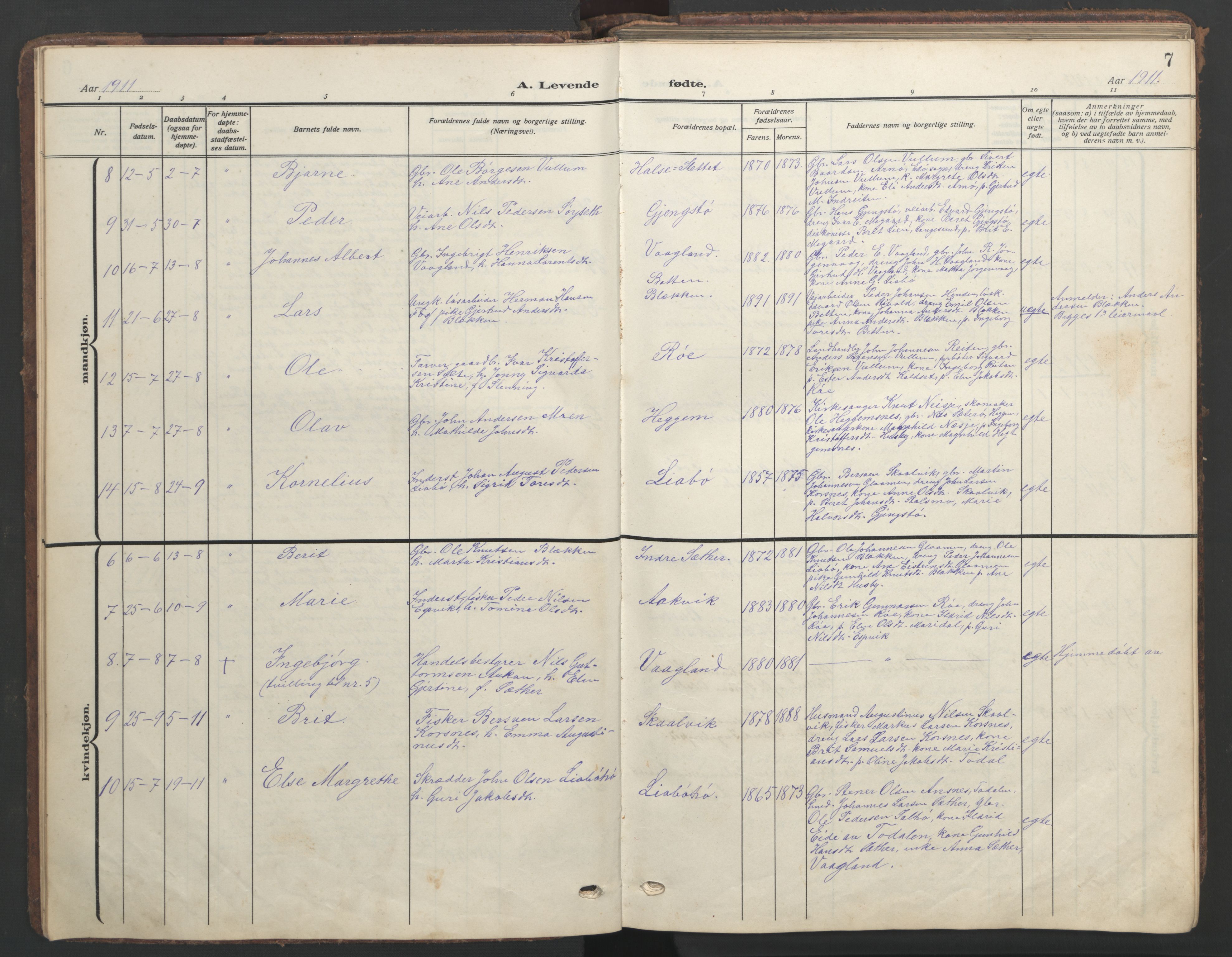 Ministerialprotokoller, klokkerbøker og fødselsregistre - Møre og Romsdal, SAT/A-1454/576/L0891: Parish register (copy) no. 576C02, 1909-1946, p. 7