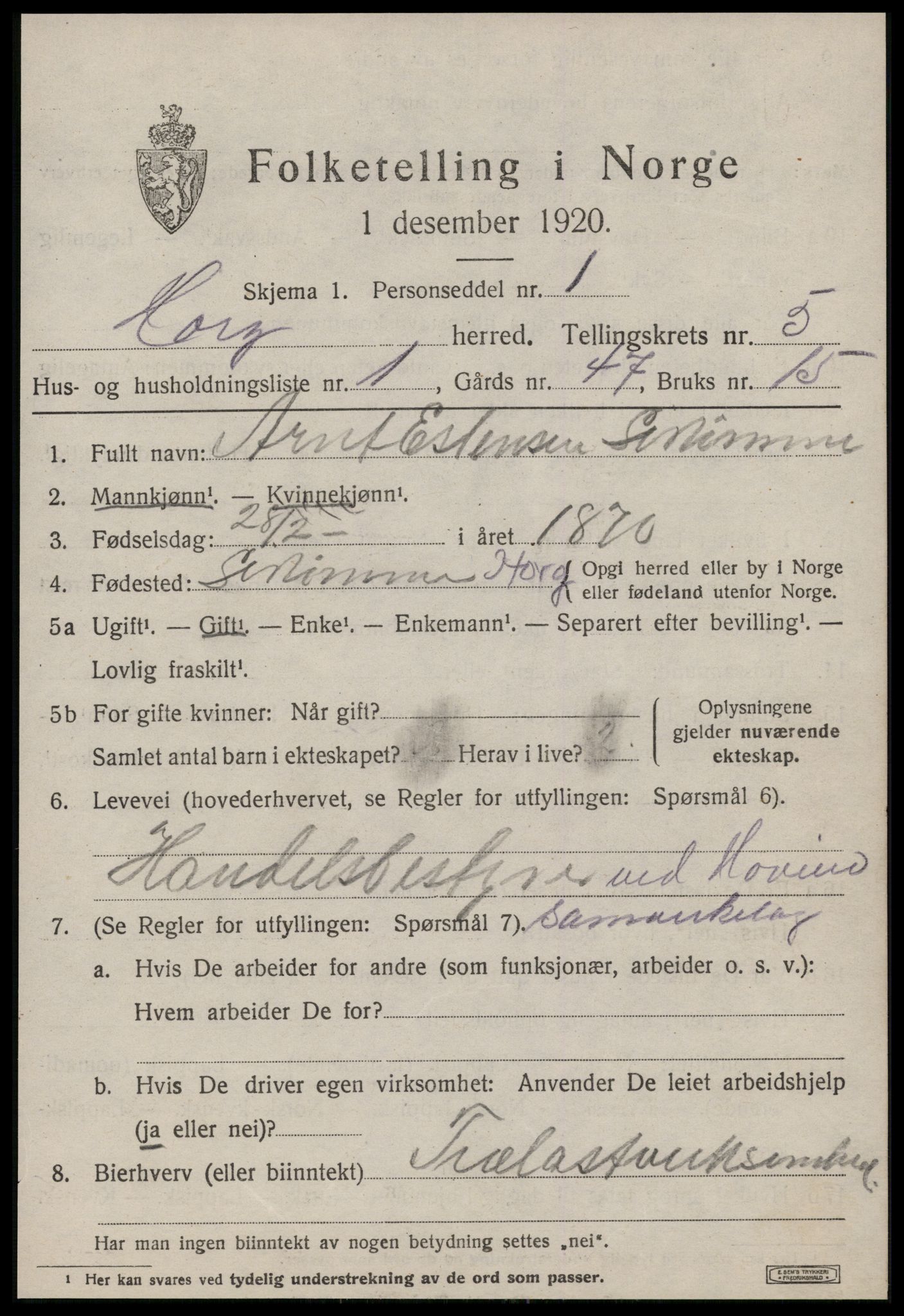 SAT, 1920 census for Horg, 1920, p. 3582