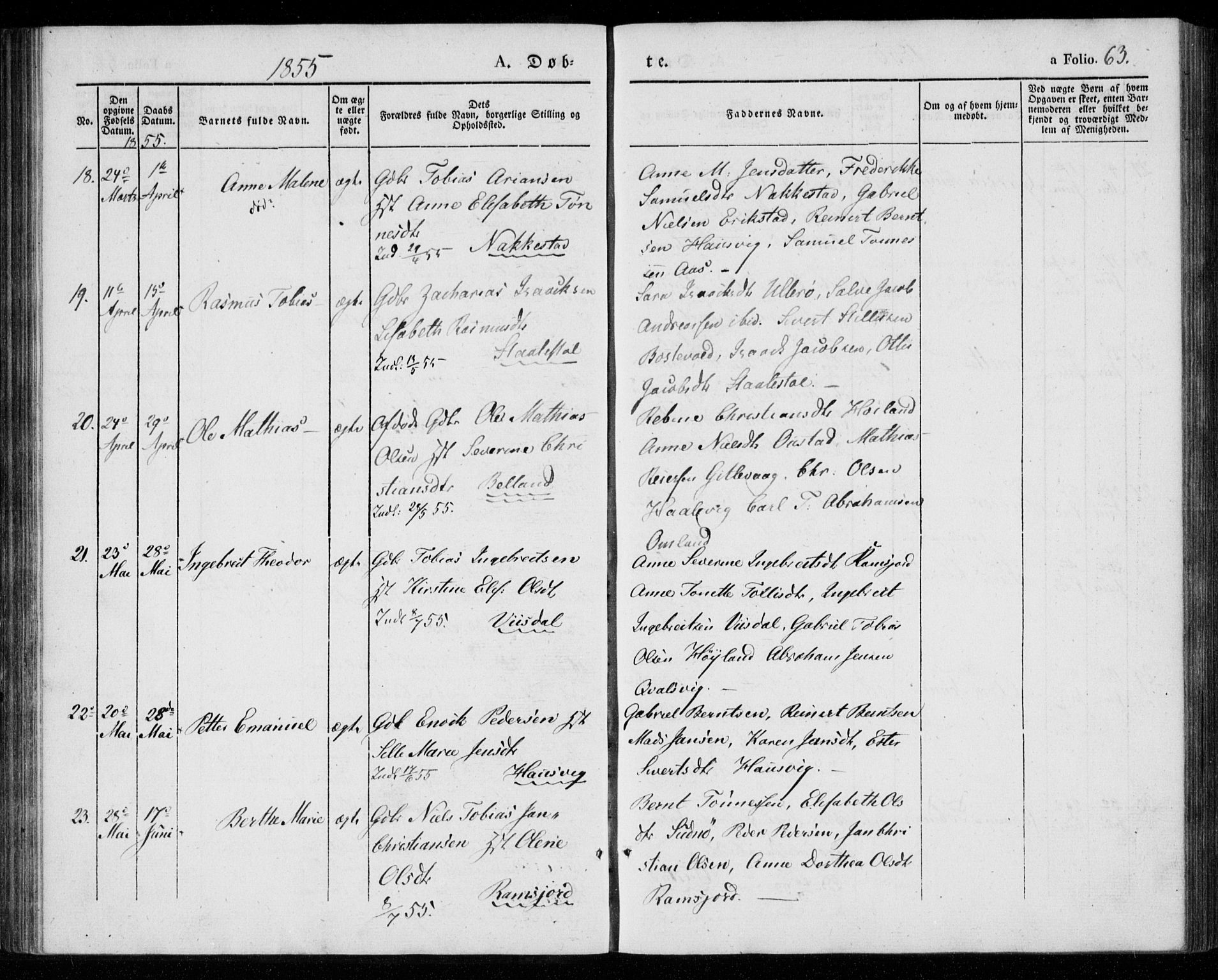 Lyngdal sokneprestkontor, AV/SAK-1111-0029/F/Fa/Faa/L0001: Parish register (official) no. A 1, 1837-1857, p. 63