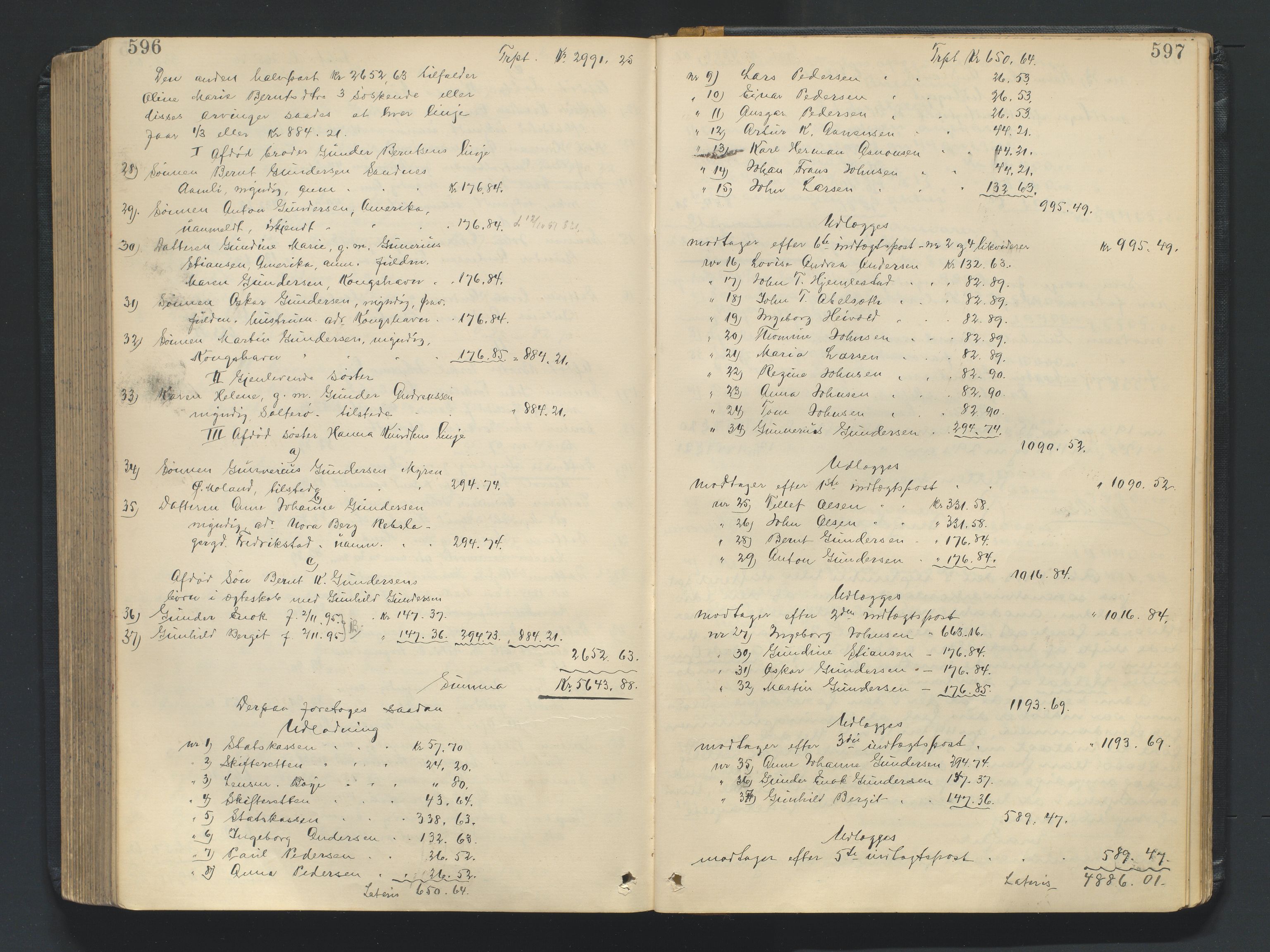 Nedenes sorenskriveri, AV/SAK-1221-0006/H/Hc/L0020: Skifteutlodningsprotokoll nr 6 med register, 1904-1913, p. 596-597