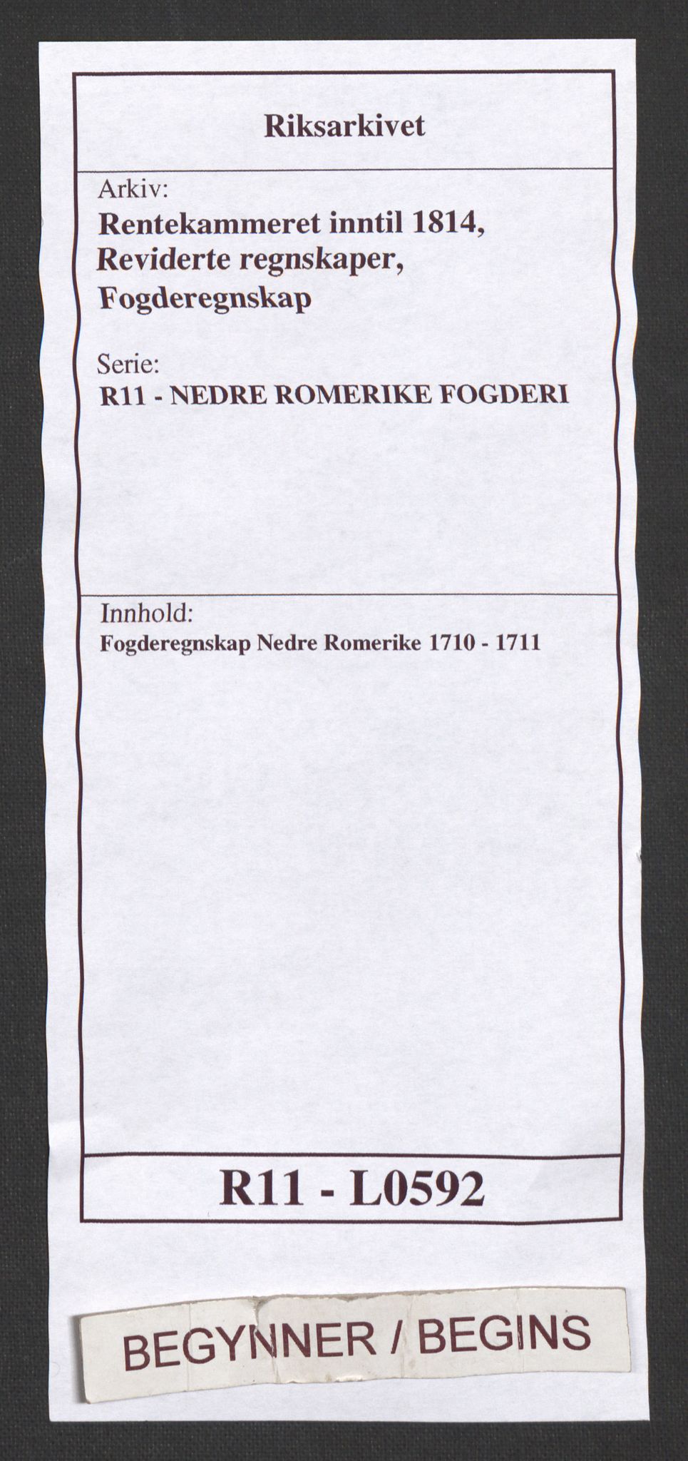 Rentekammeret inntil 1814, Reviderte regnskaper, Fogderegnskap, AV/RA-EA-4092/R11/L0592: Fogderegnskap Nedre Romerike, 1710-1711, p. 1