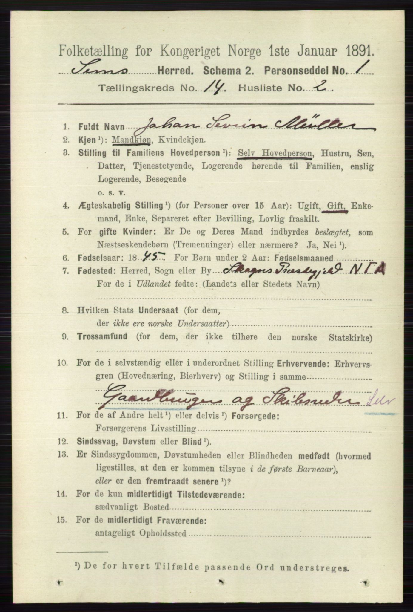 RA, 1891 census for 0721 Sem, 1891, p. 7026