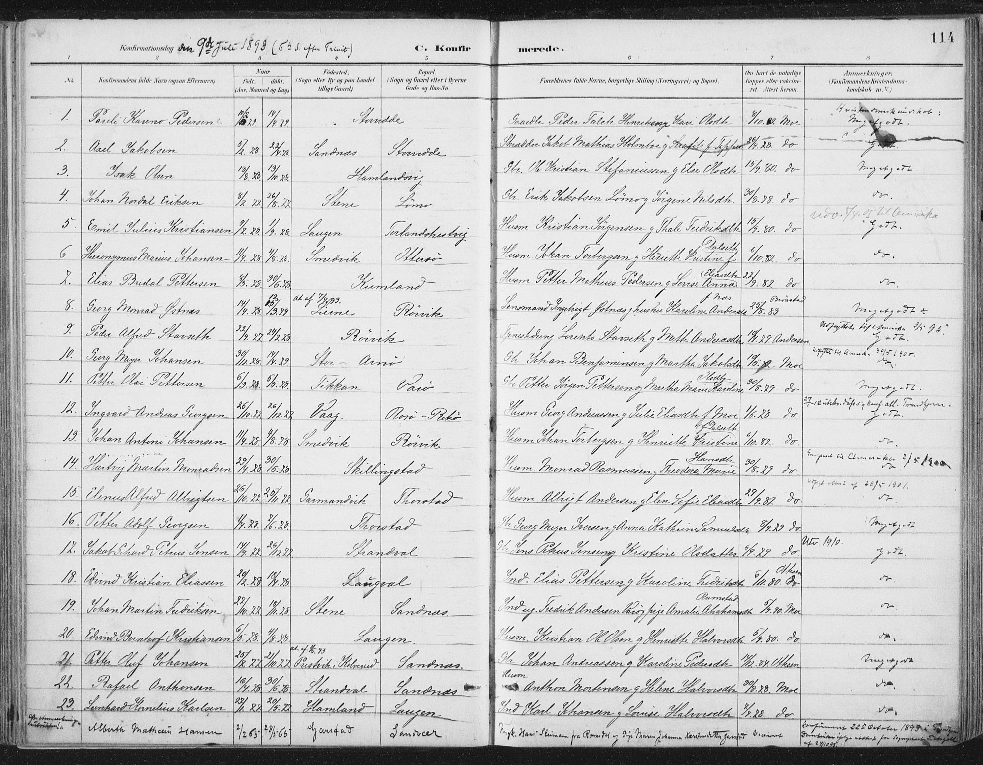 Ministerialprotokoller, klokkerbøker og fødselsregistre - Nord-Trøndelag, SAT/A-1458/784/L0673: Parish register (official) no. 784A08, 1888-1899, p. 114