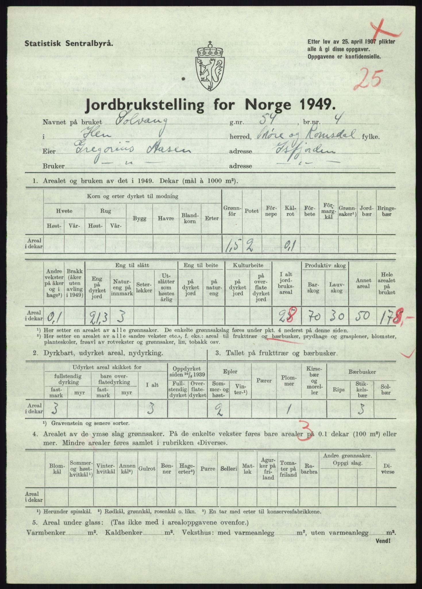 Statistisk sentralbyrå, Næringsøkonomiske emner, Jordbruk, skogbruk, jakt, fiske og fangst, AV/RA-S-2234/G/Gc/L0323: Møre og Romsdal: Grytten og Hen, 1949, p. 641