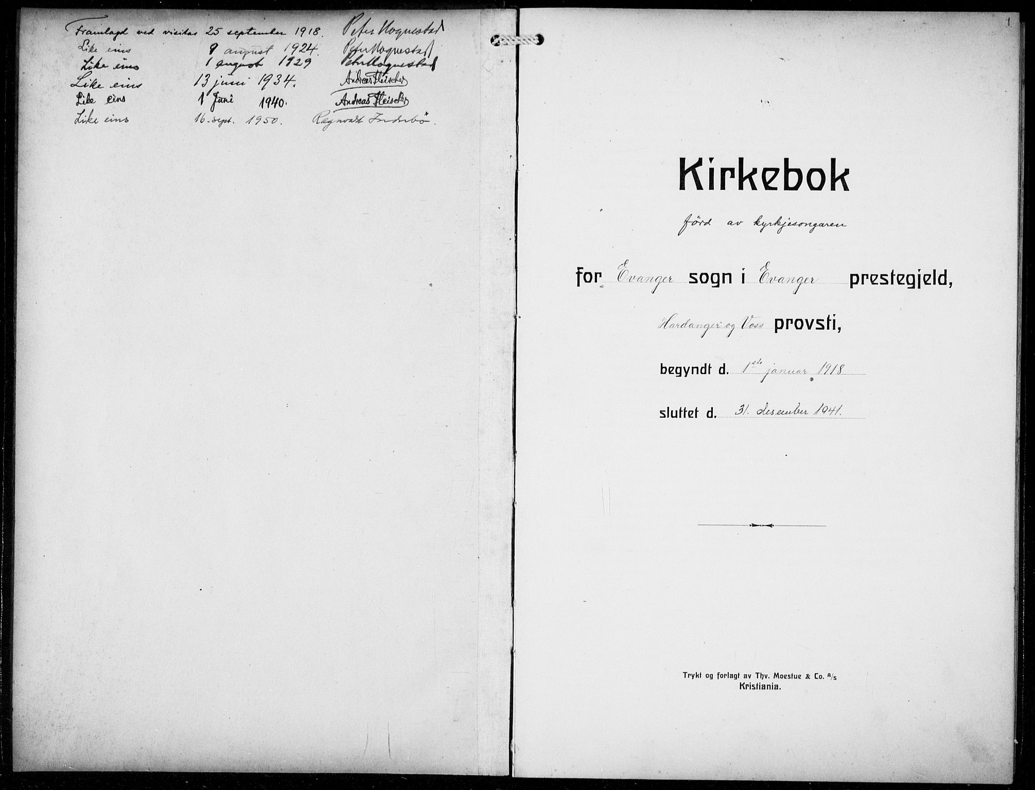 Evanger sokneprestembete, SAB/A-99924: Parish register (copy) no. A 6, 1918-1941, p. 1